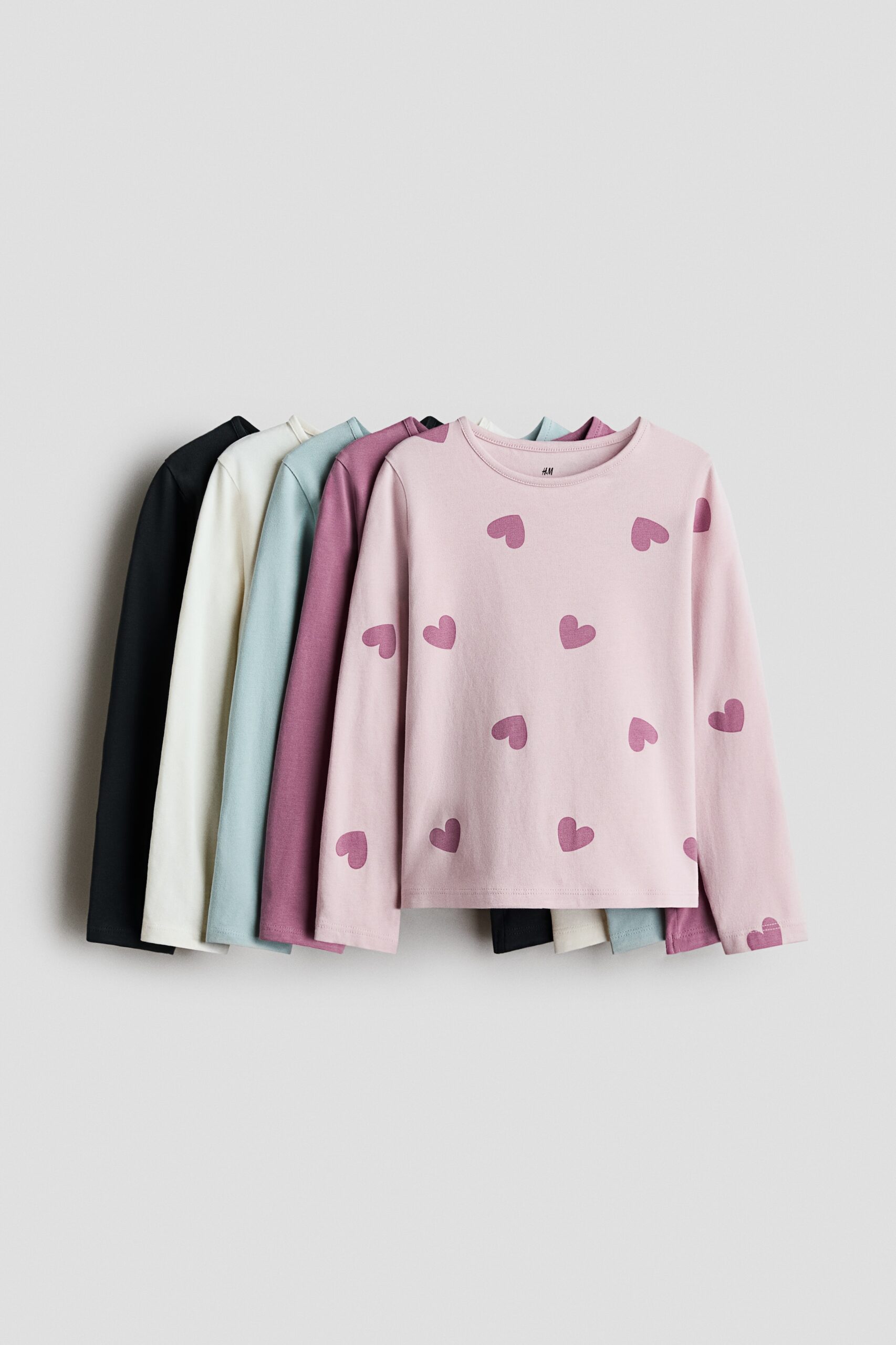 H & M - Set van 5 shirts met lange mouwen - Dusty Paars/Hartjes