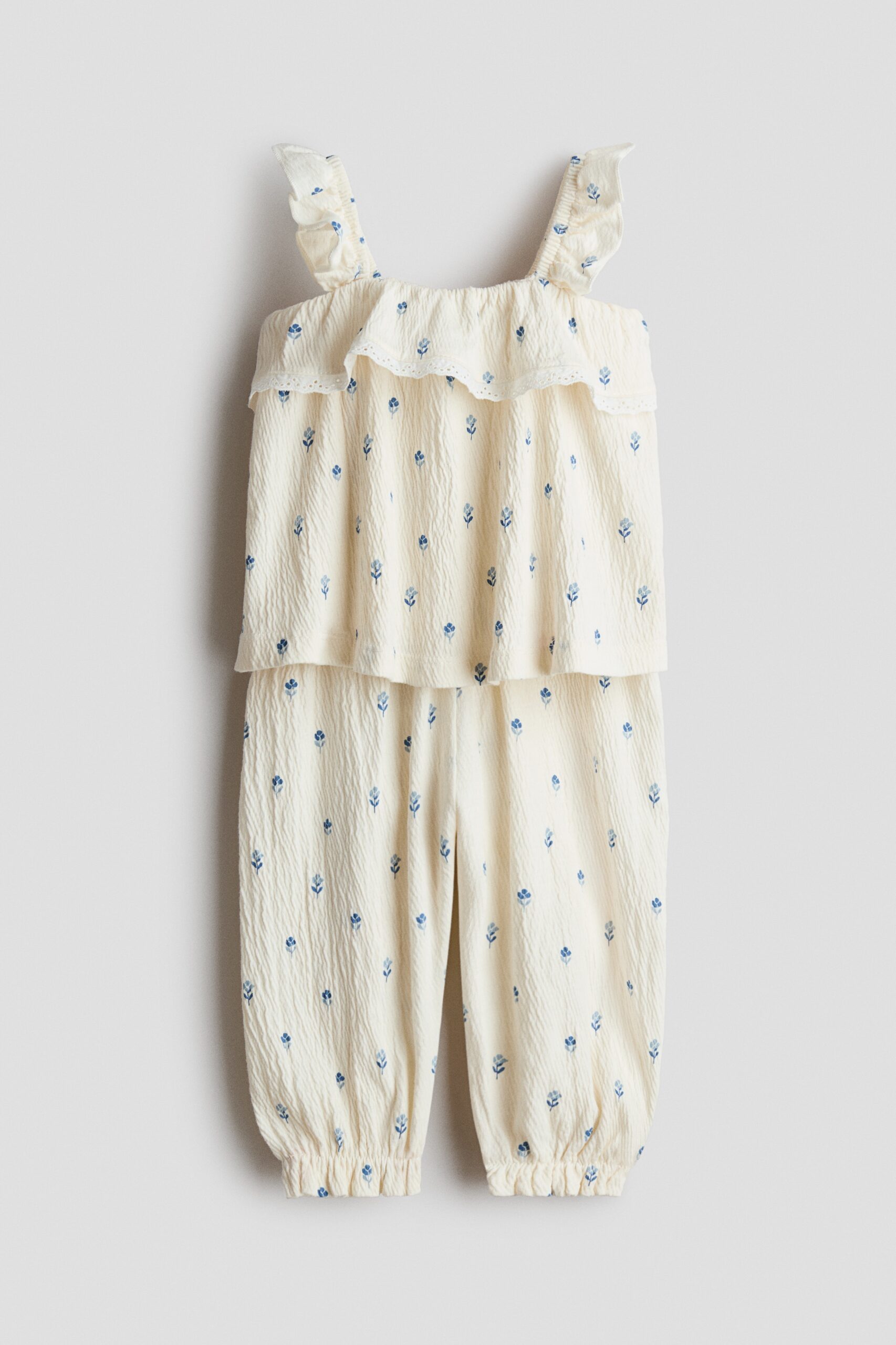 H & M - Tweedelige set van crinklekatoen - Roomwit/Bloemen