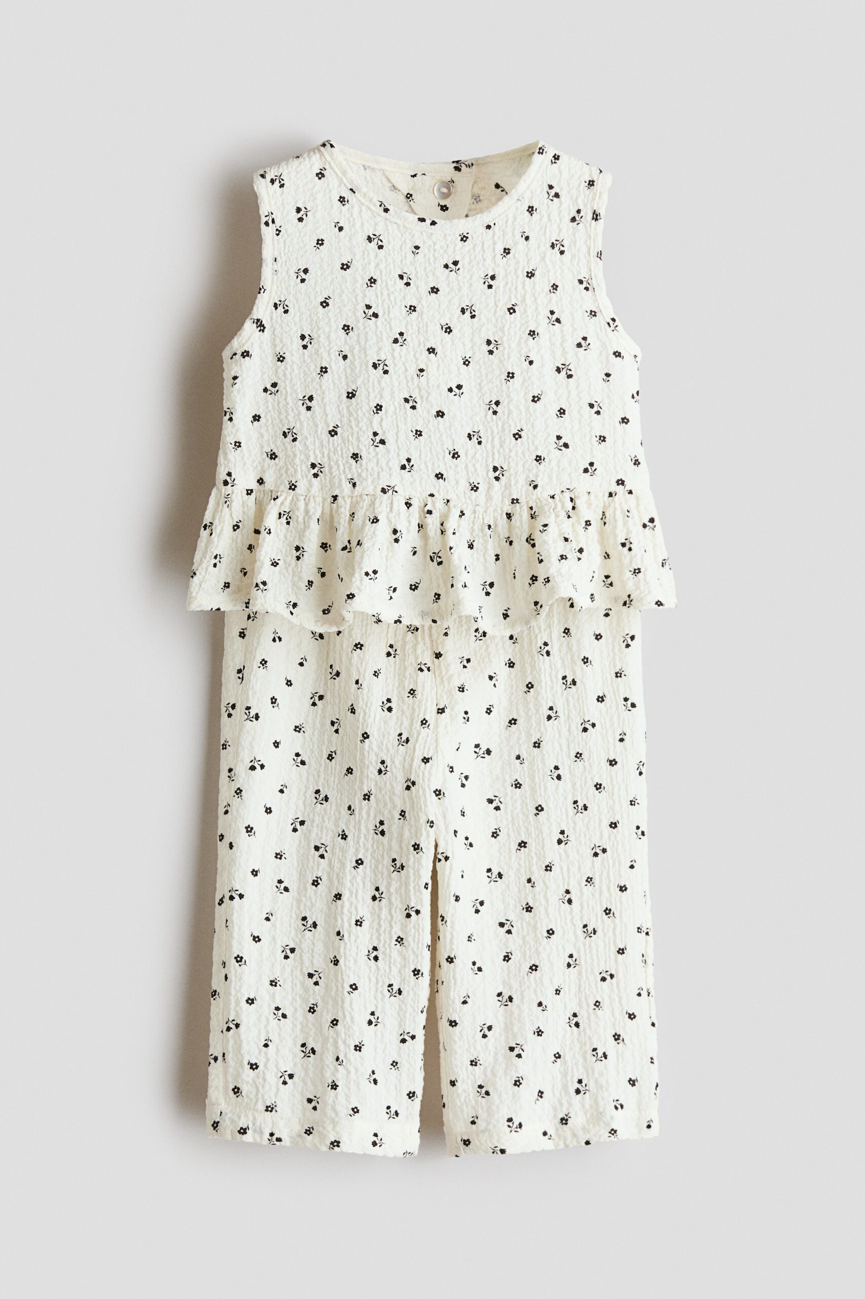 H & M - Tweedelige set - Top en broek - Roomwit/Bloemen