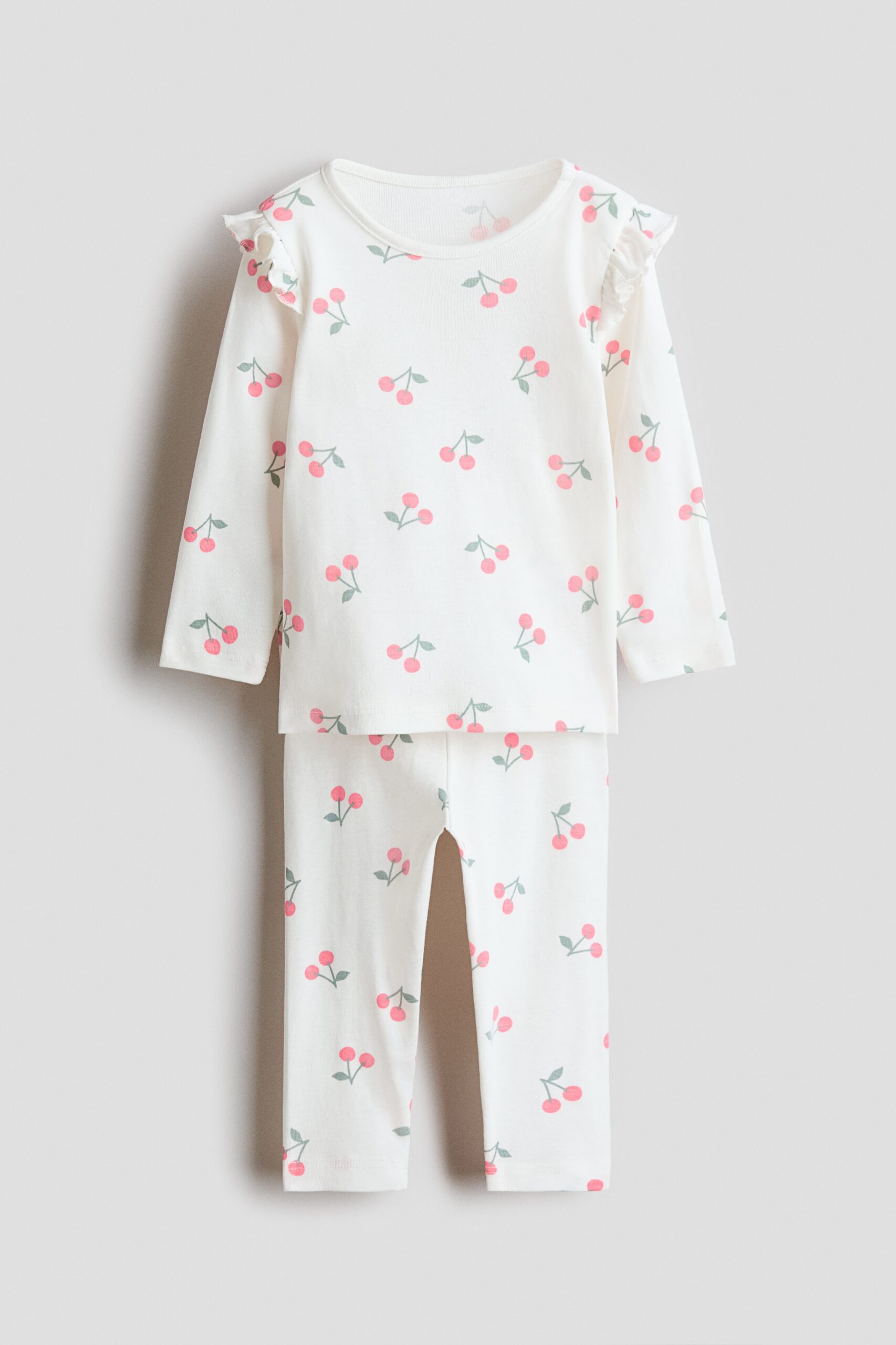 H & M - Katoenen pyjama met print - Wit/Kersen