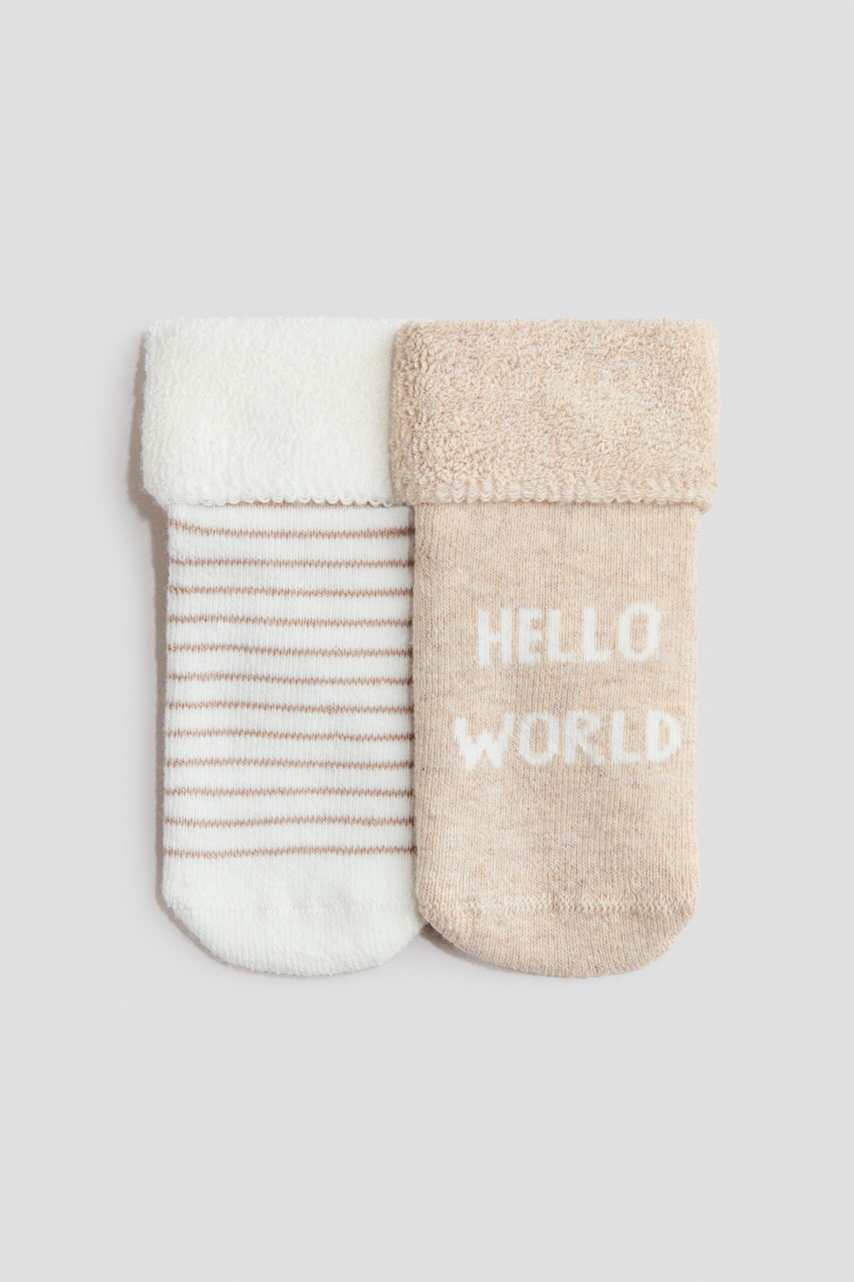 H & M - 2 paar badstof sokken - Lichtbeige/Hello World