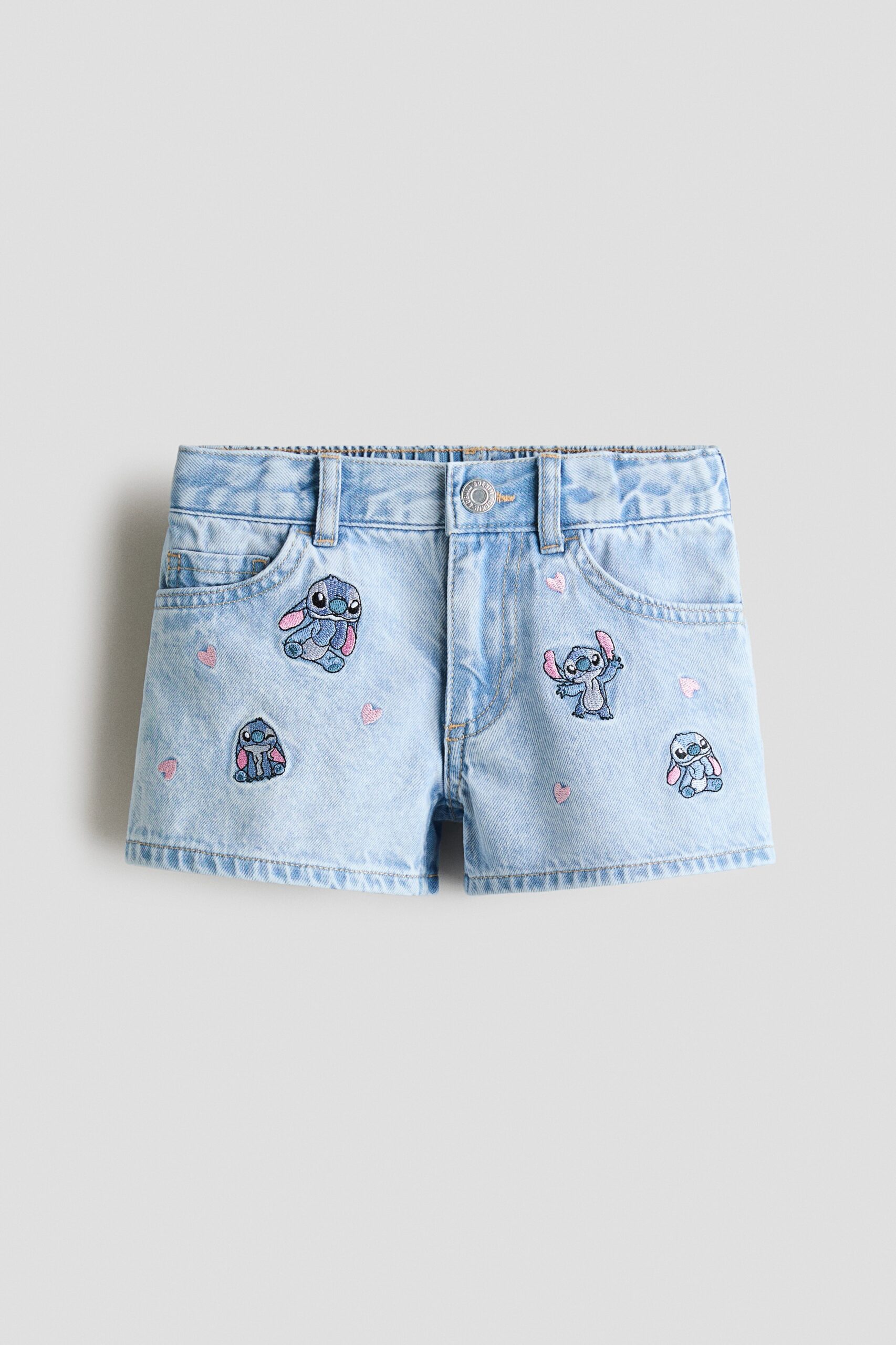H & M - Denim short met print - Licht Denimblauw/Lilo & Stitch
