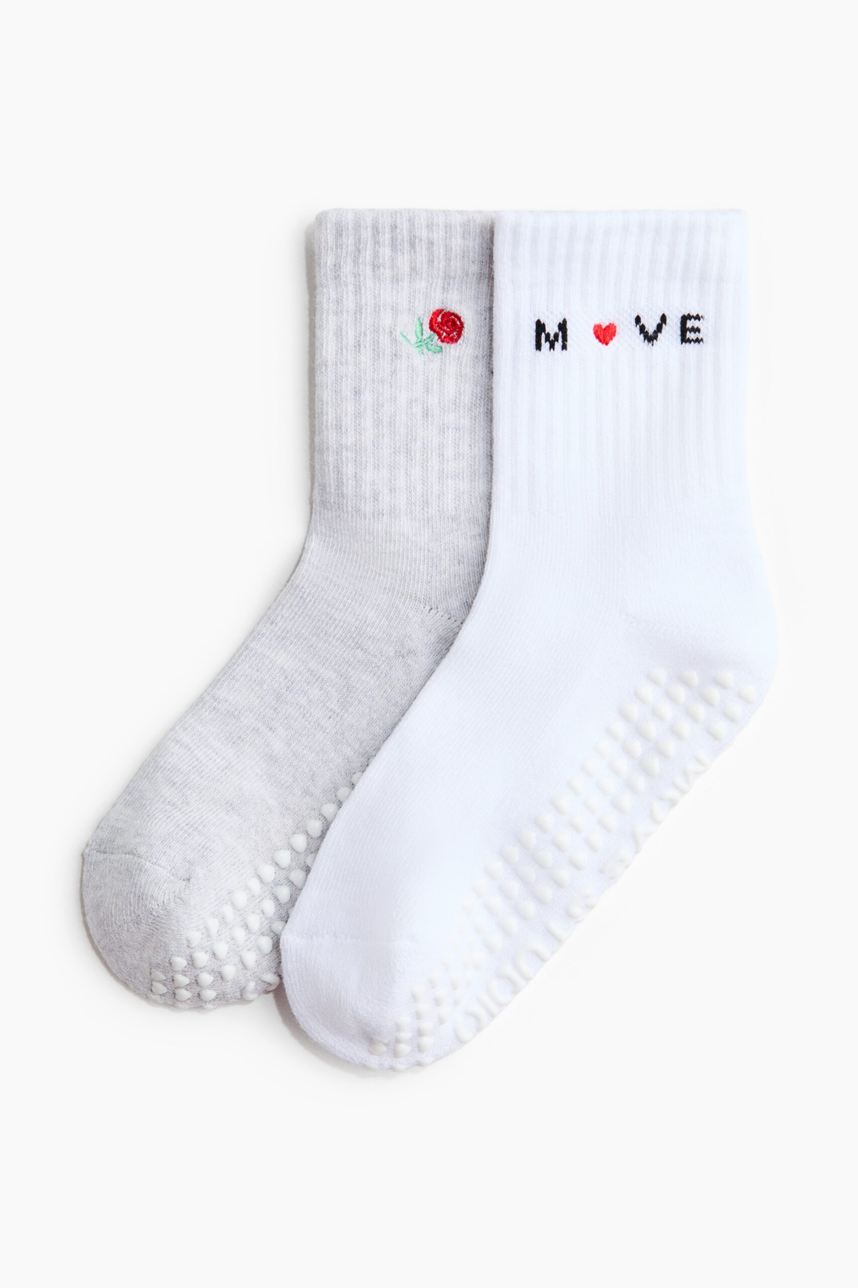 H & M - 2 paar yogasokken met antislip - Wit/Lichtgrijs Gemêleerd