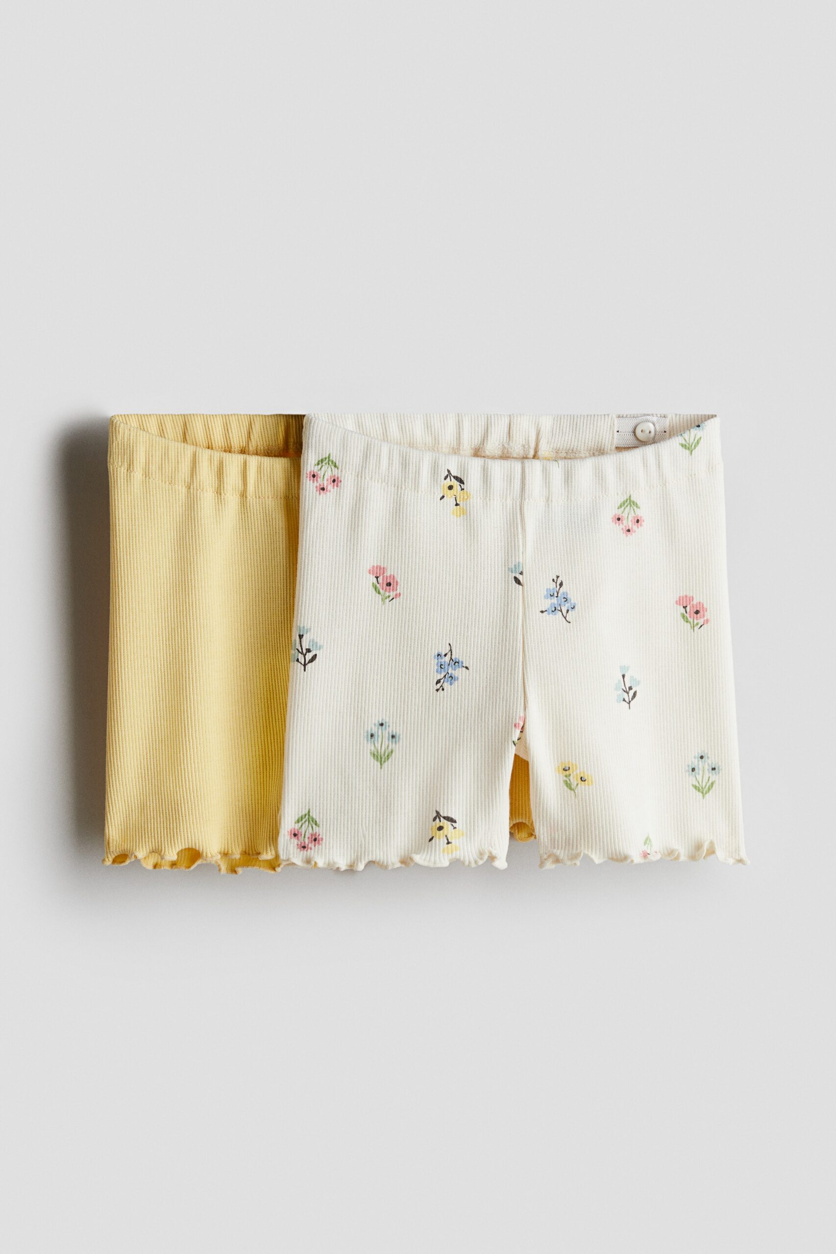 H & M - Set van 2 geribde fietsshorts - Geel/Bloemen