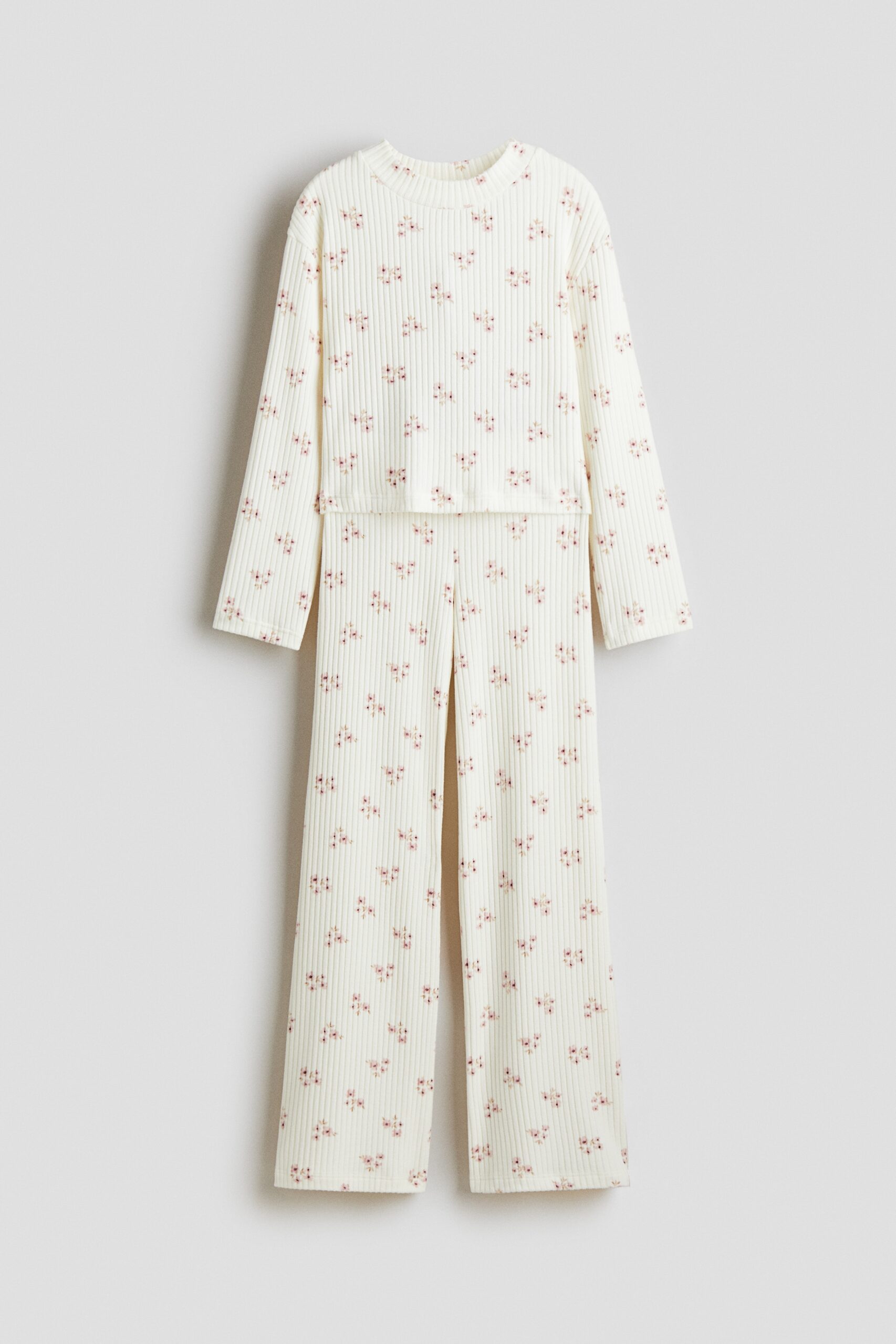 H & M - Tweedelige set - Top en broek - Wit/Bloemen