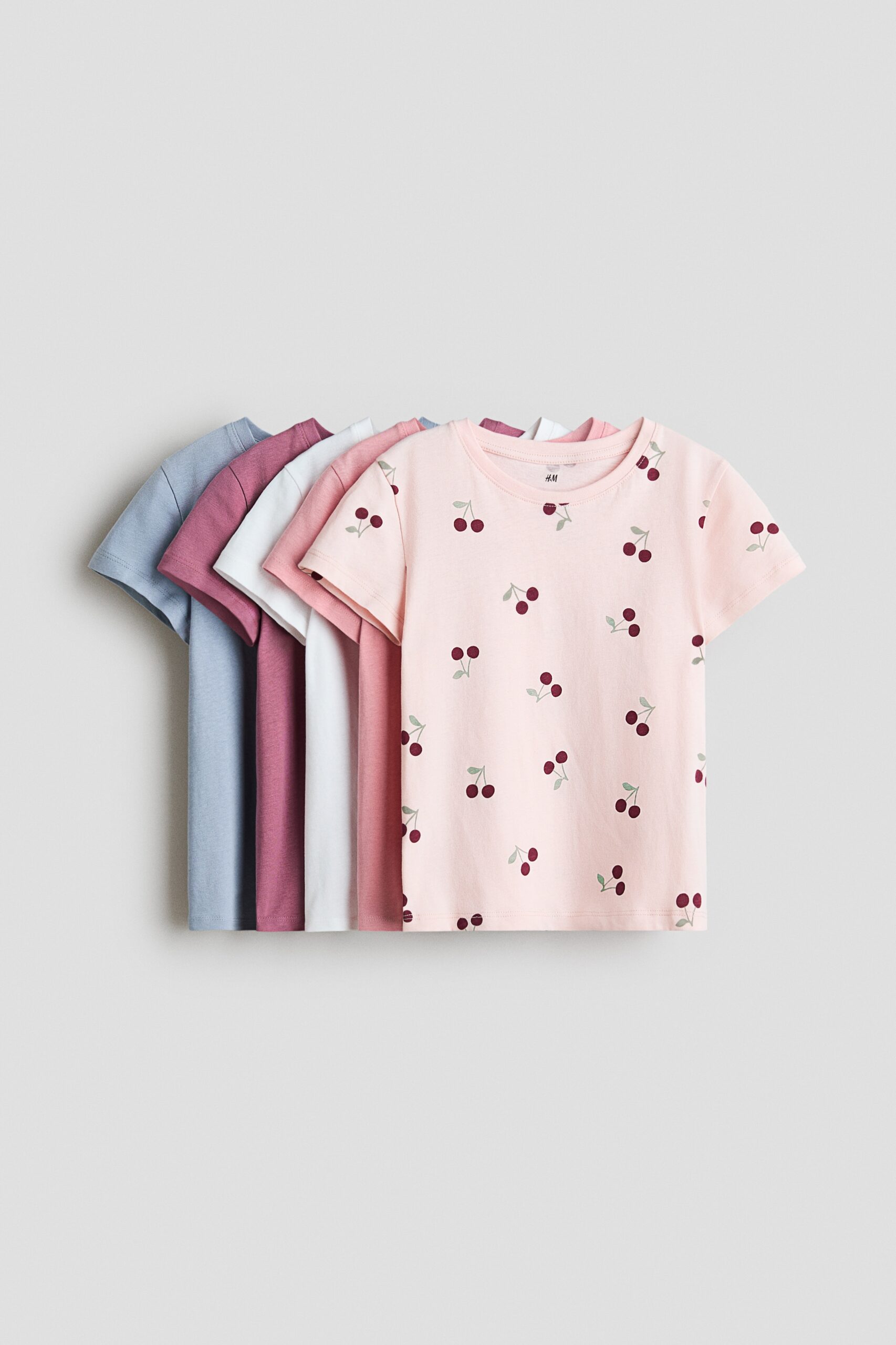 H & M - Set van 5 T-shirts - Lichtroze/Kersen