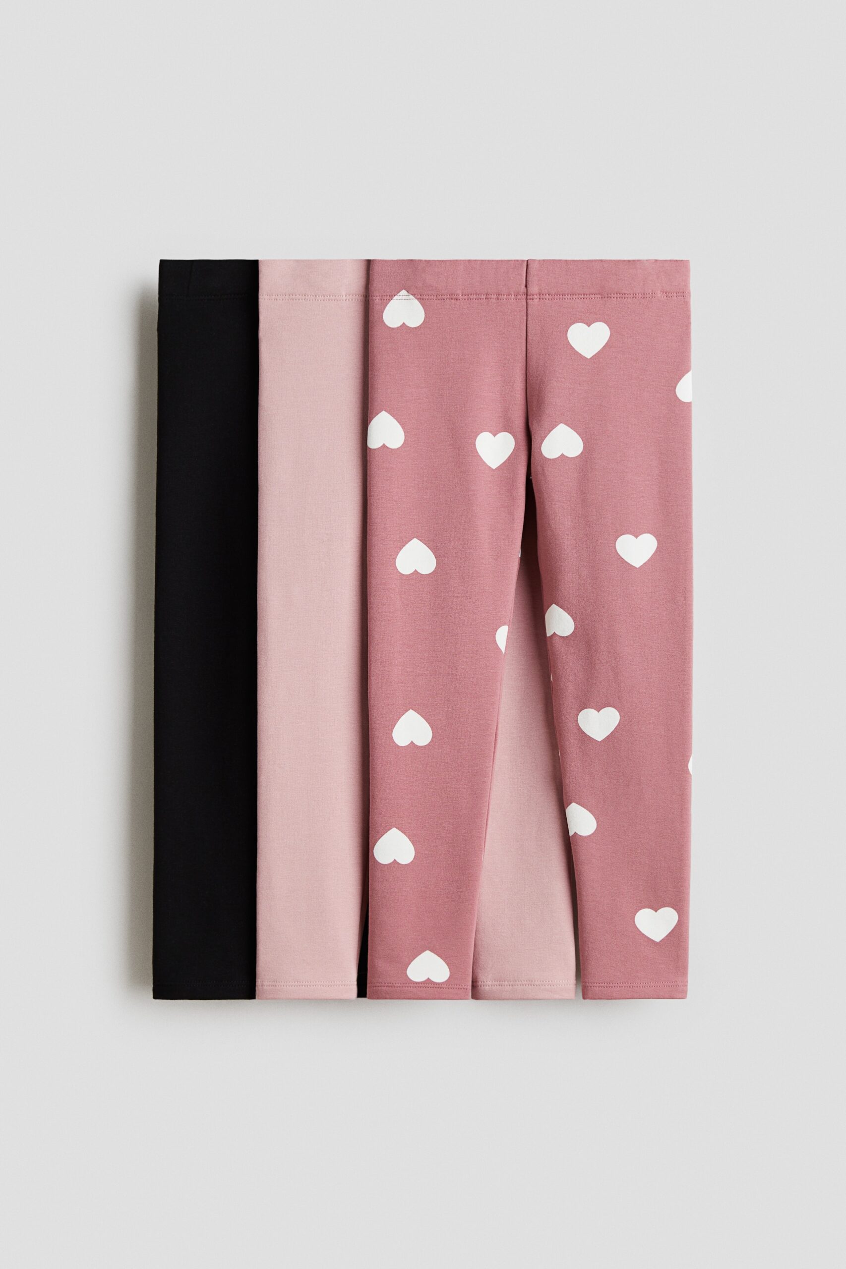 H & M - Set van 3 tricot leggings met geruwde binnenkant - Dusty Roze/Hartjes