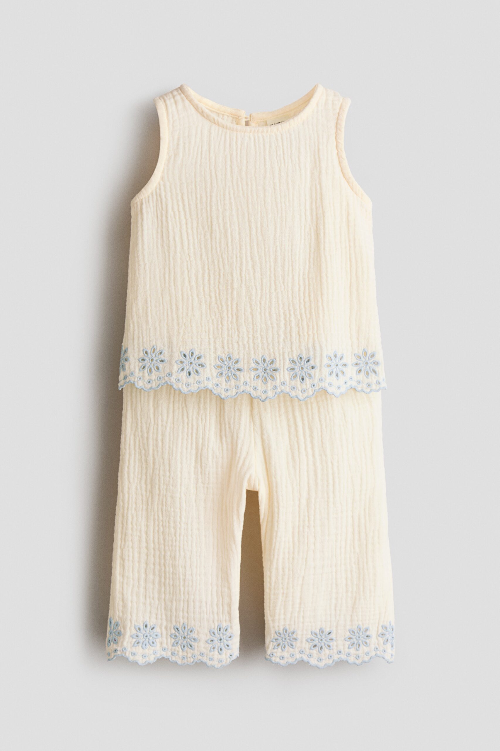 H & M - Tweedelige katoenen set met borduursel - Roomwit