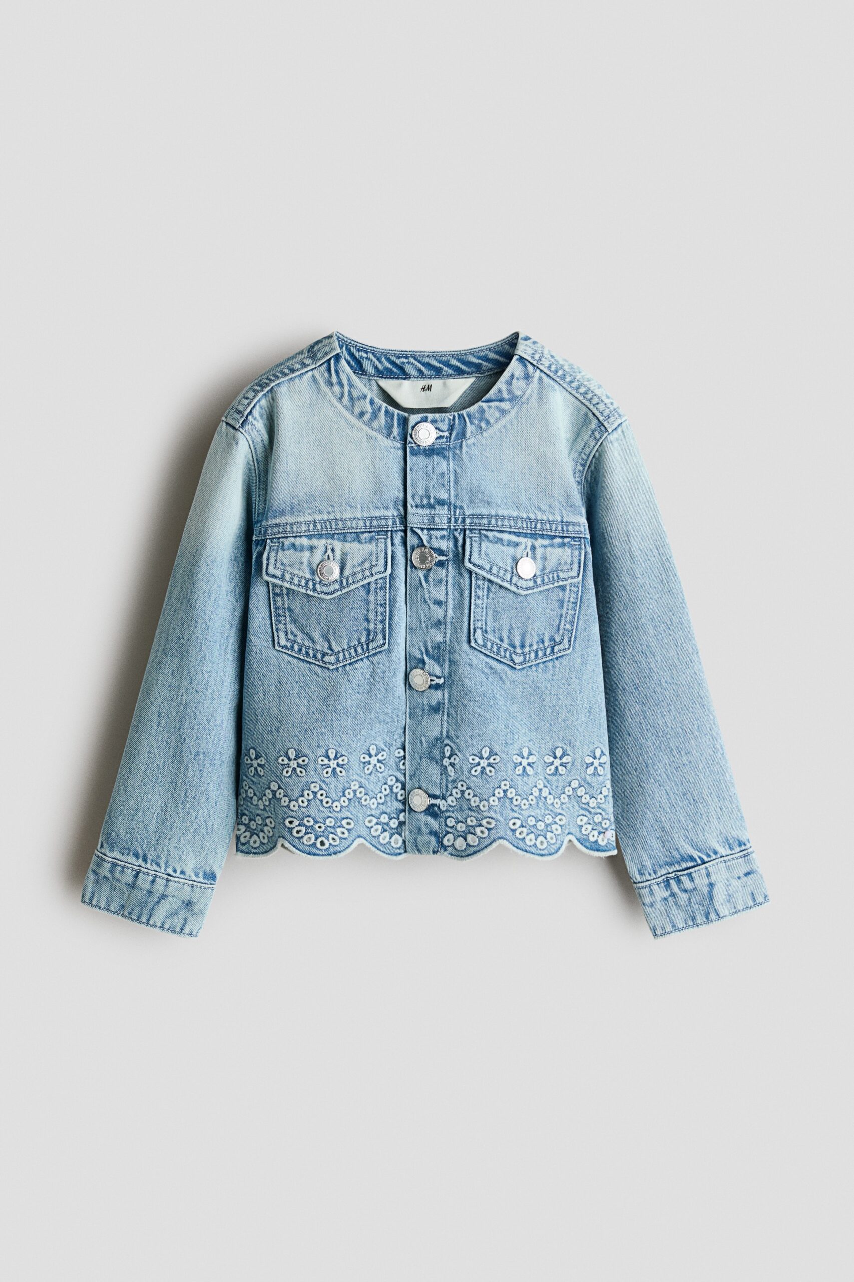 H & M - Denim jack met broderie anglaise - Licht Denimblauw