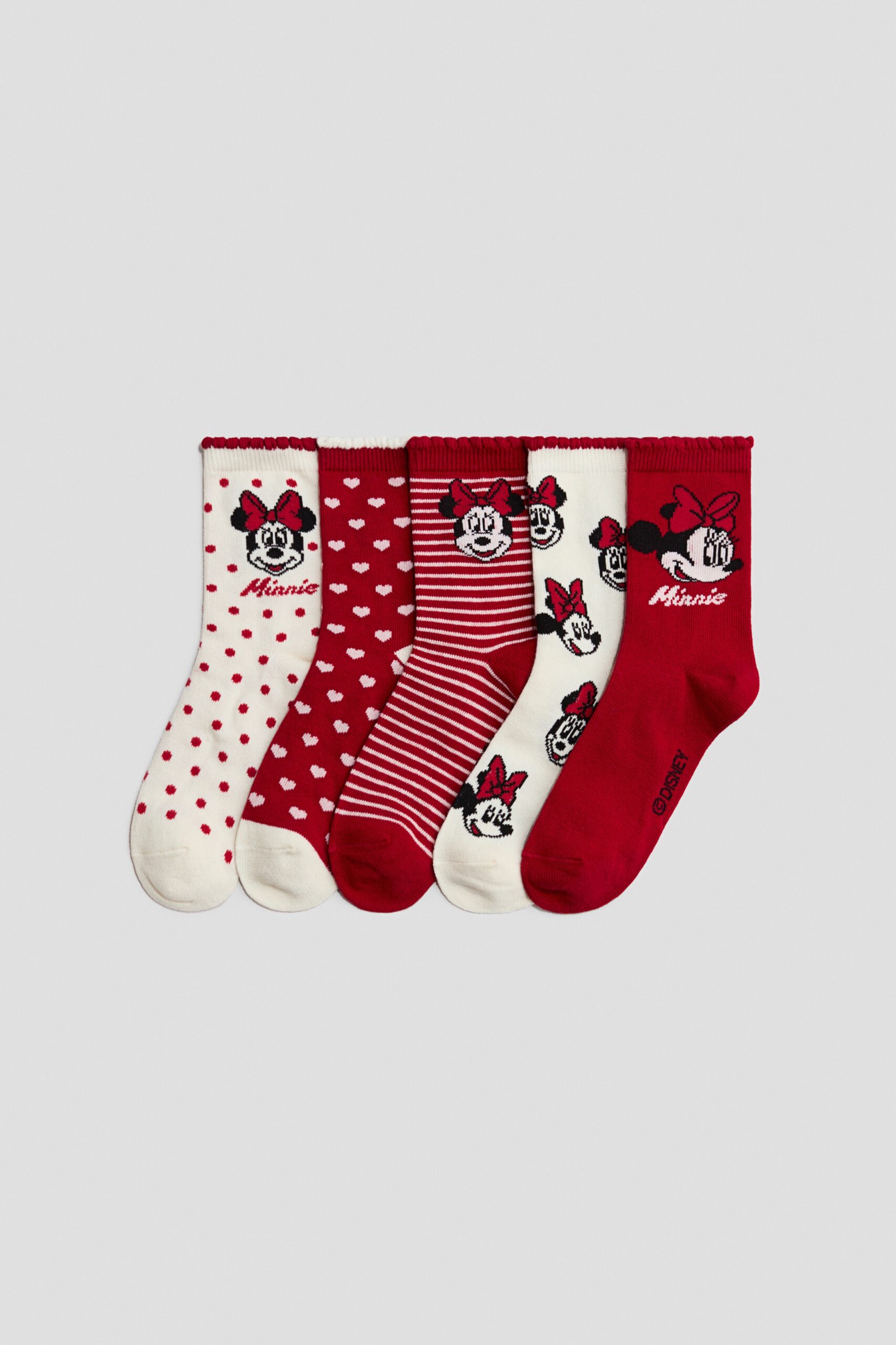 H & M - 5 paar sokken met motief - Rood/Minnie Mouse