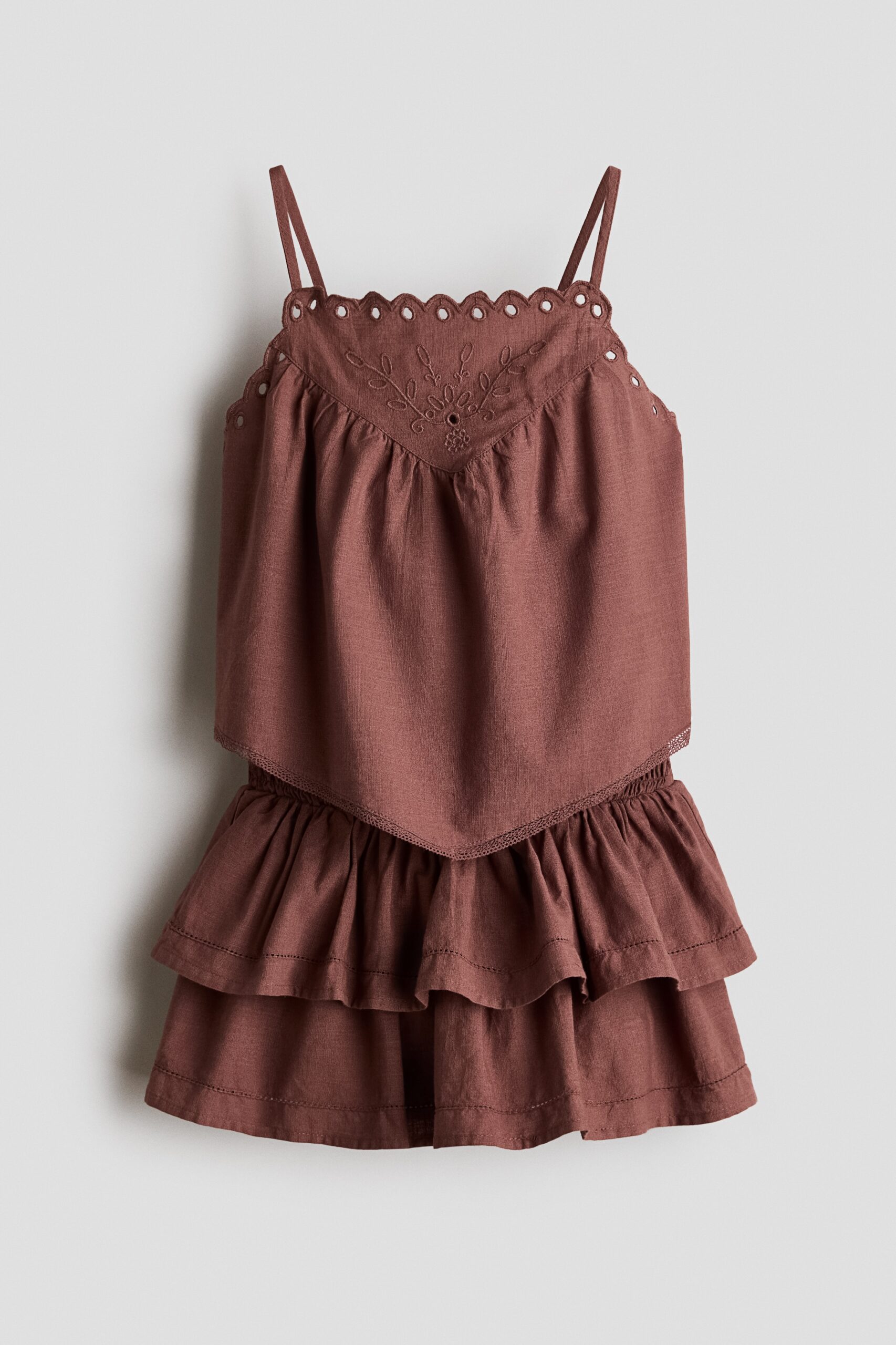 H & M - Tweedelige katoenen set met borduursel - Bruin