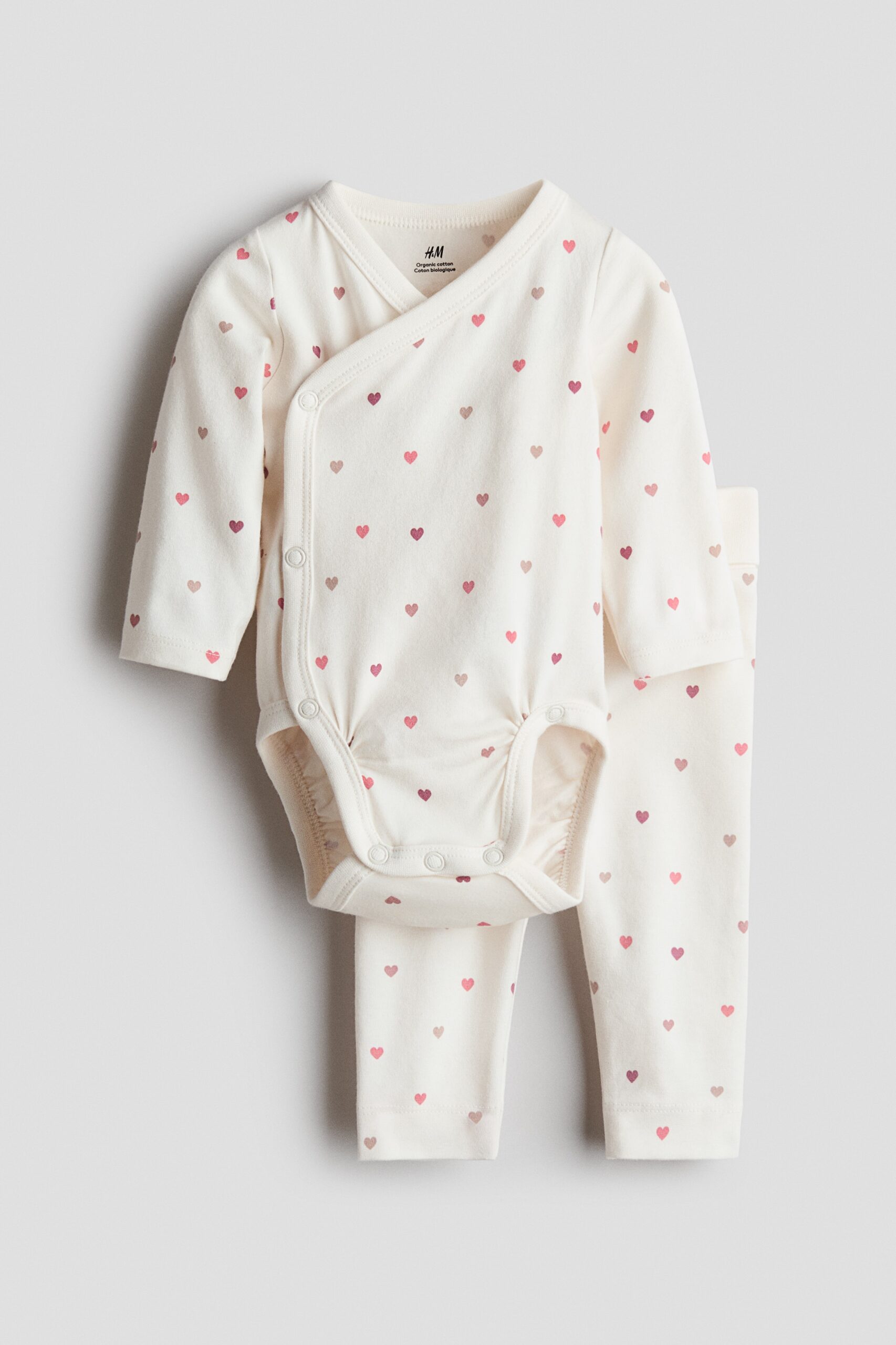 H & M - Tweedelige set - Romper en legging - Roomwit/Hartjes
