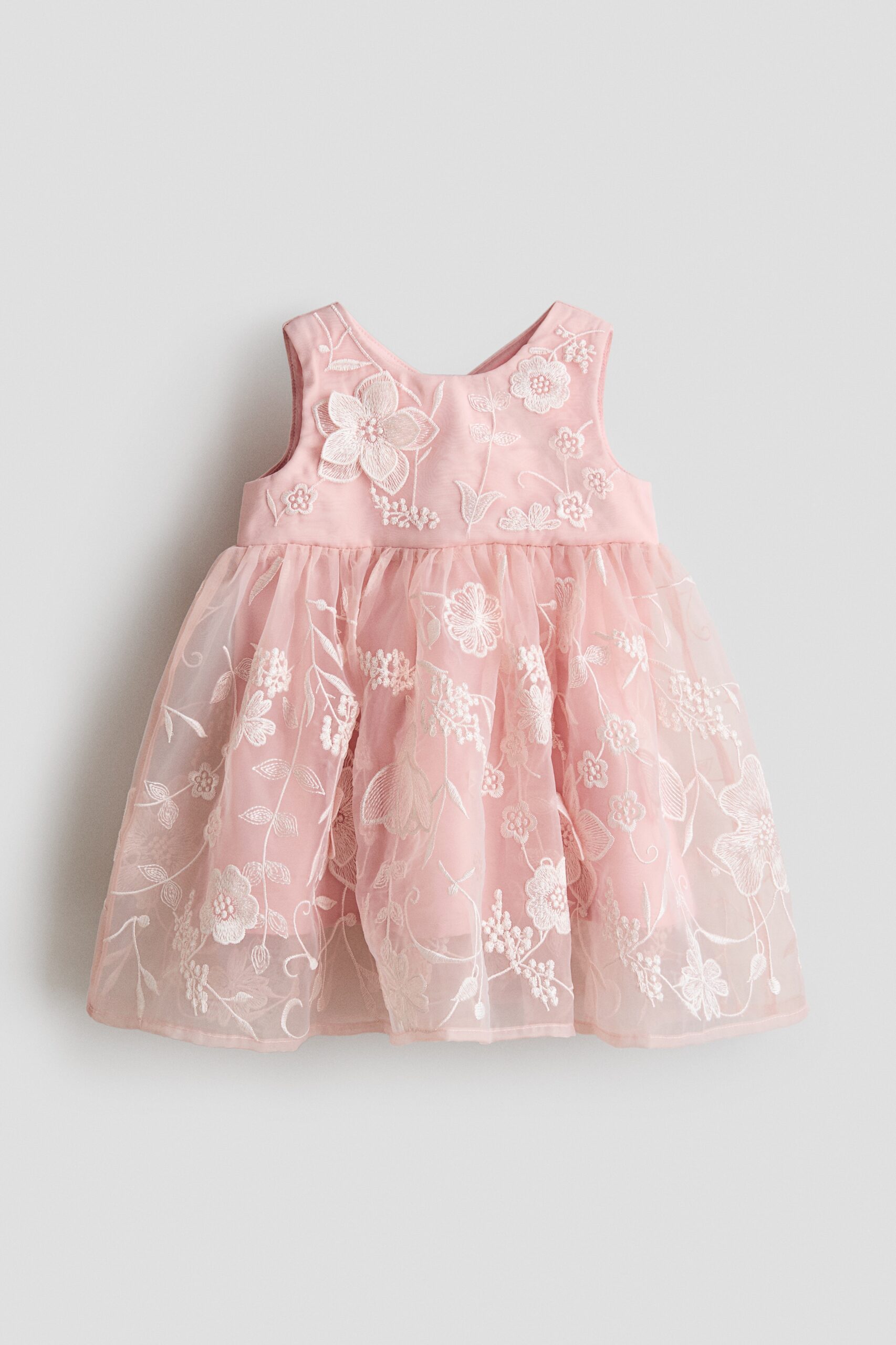 H & M - Jurk van organza met borduursel - Lichtroze/Bloemen