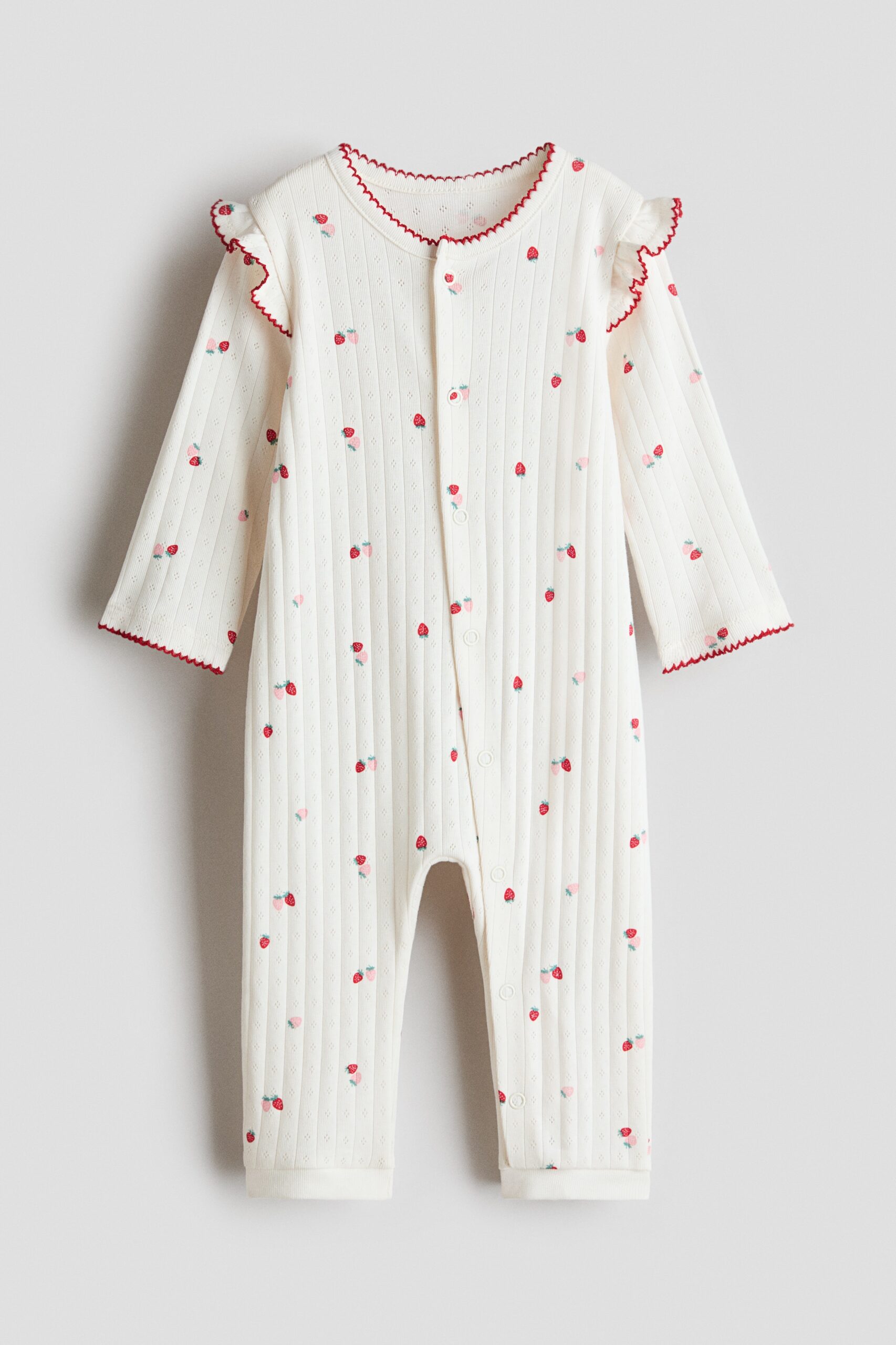 H & M - Katoenen pyjamapakje met pointelledessin - Roomwit/Aardbeien