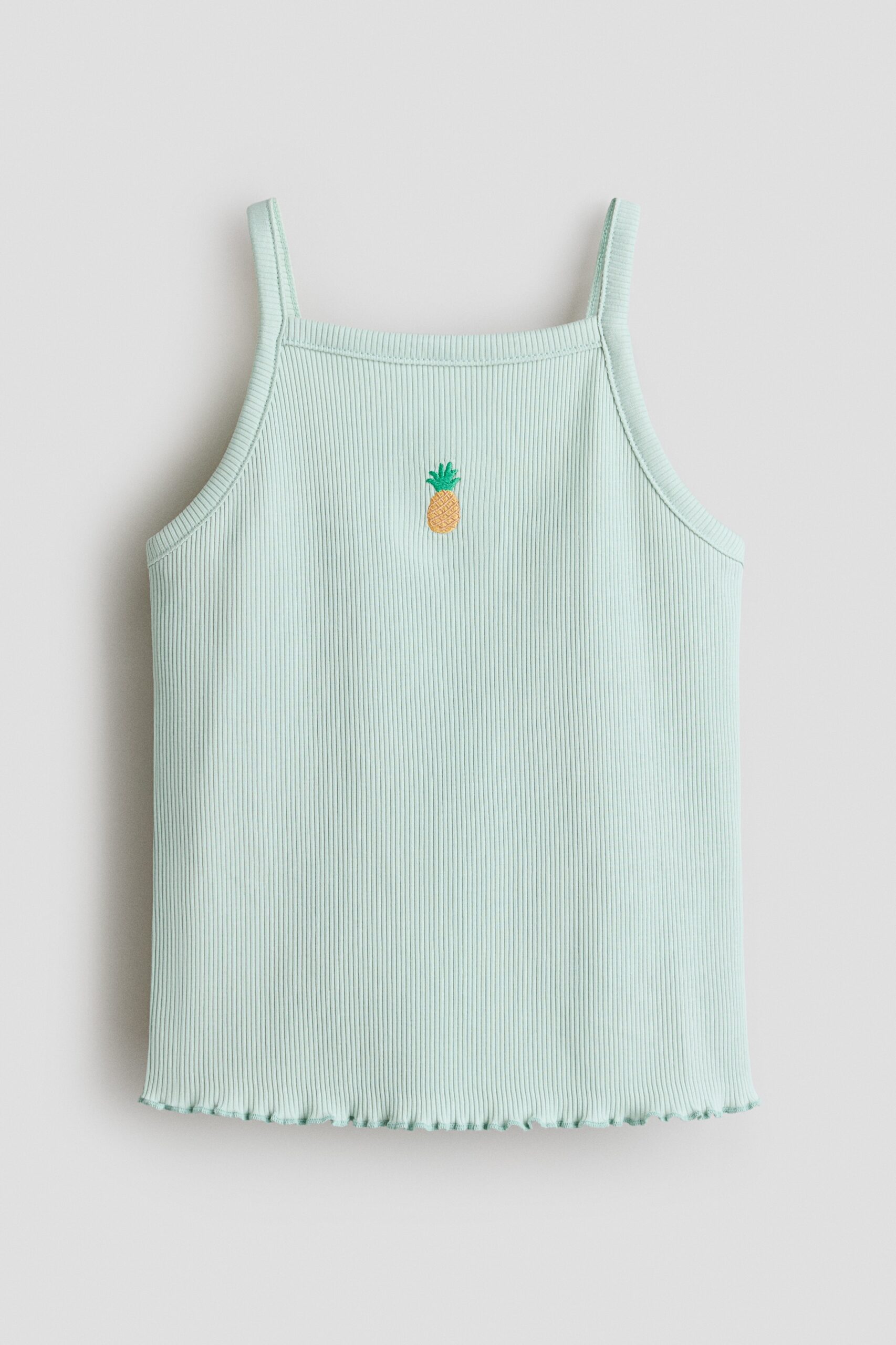 H & M - Straptop met borduursel - Lichtturkoois/Ananas