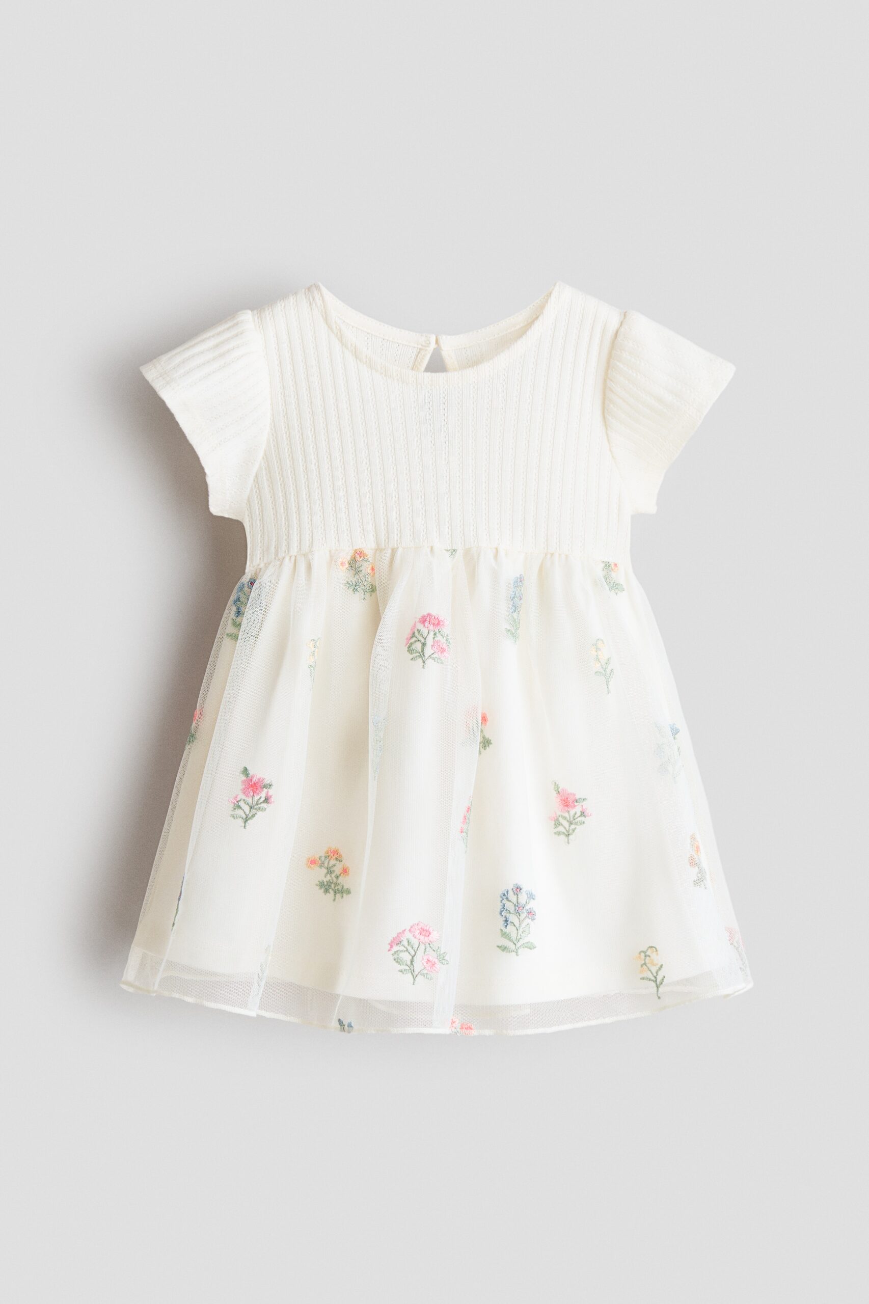 H & M - Jurk met tulen rok - Wit/Bloemen