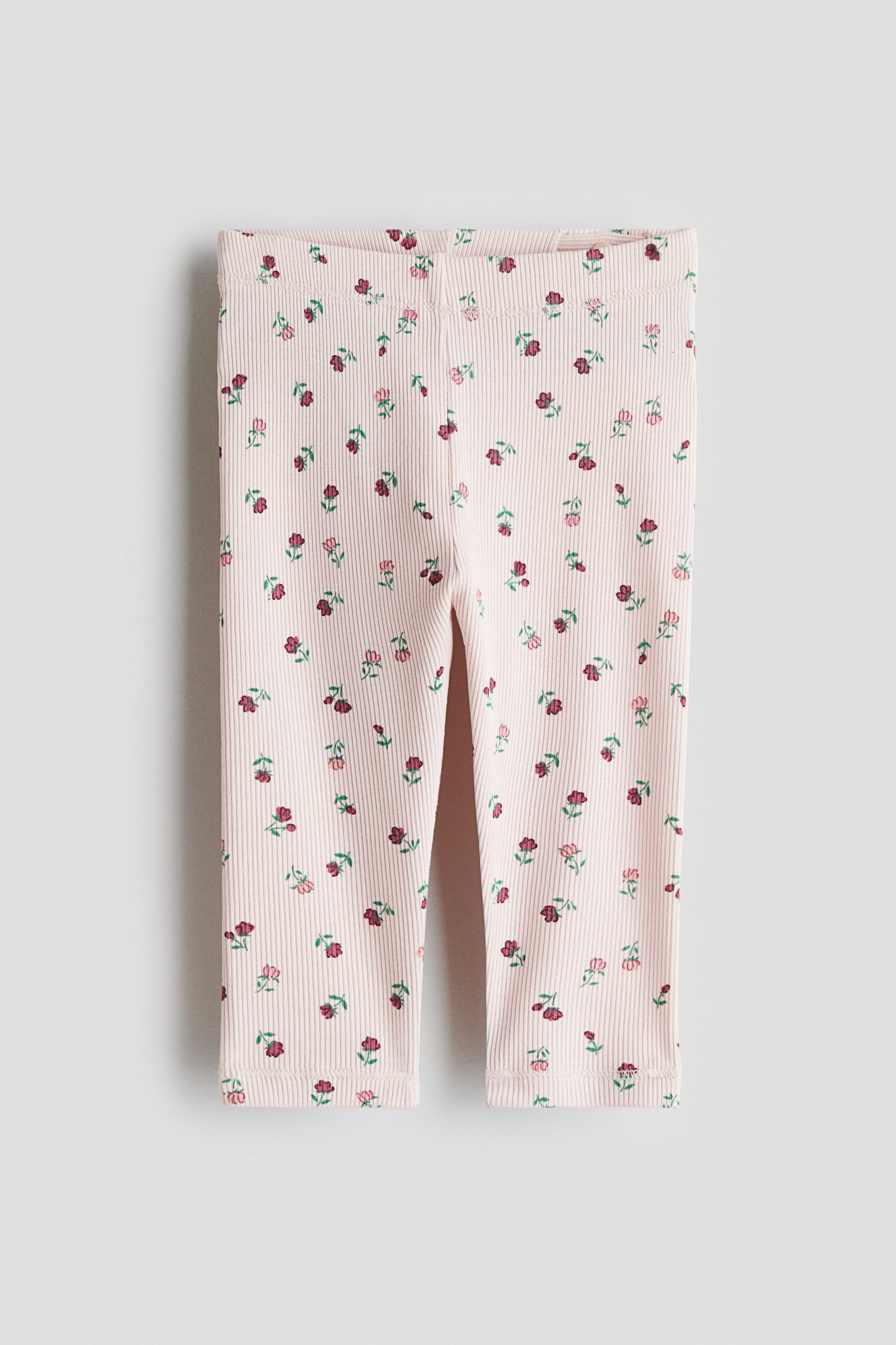 H & M - Geribde katoenen legging - Lichtroze/Bloemen