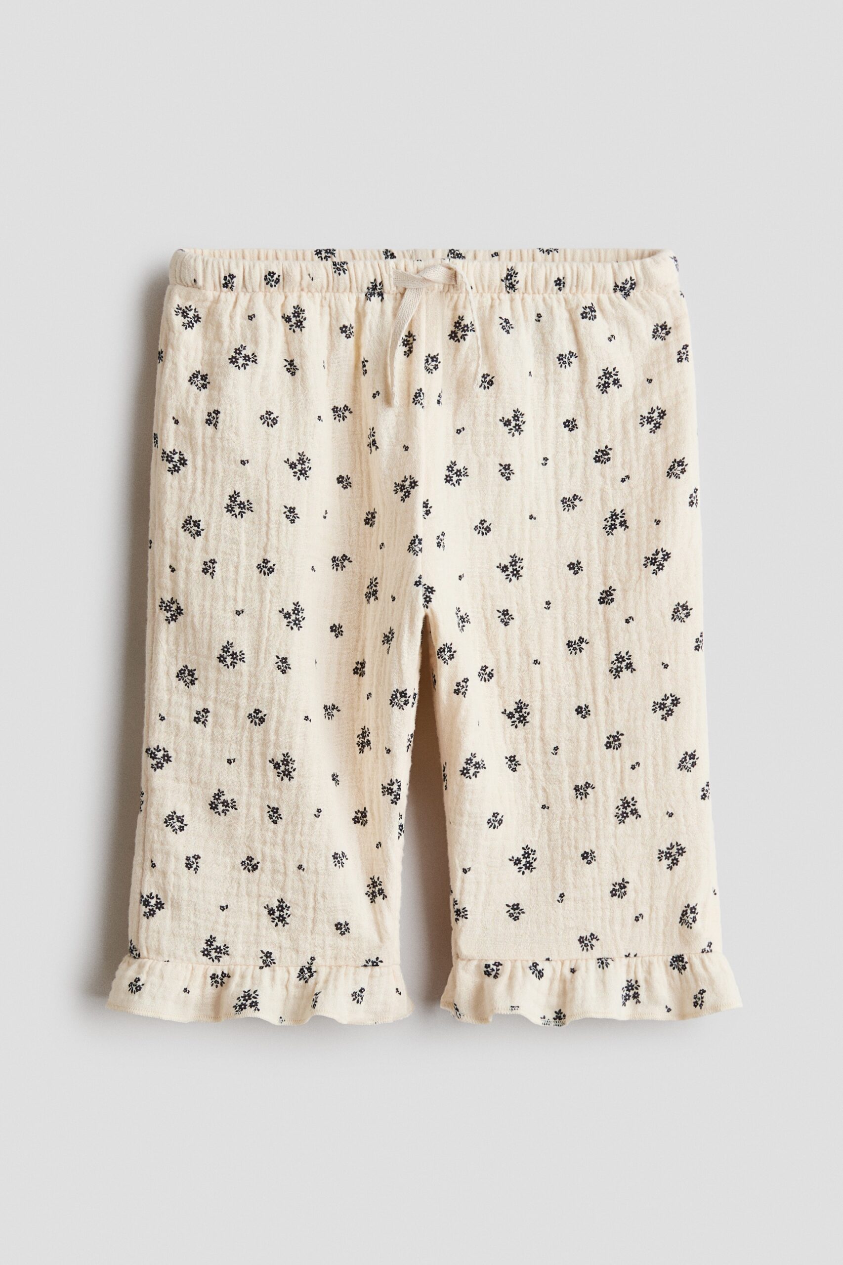 H & M - Broek van katoenen mousseline - Lichtbeige/Bloemen