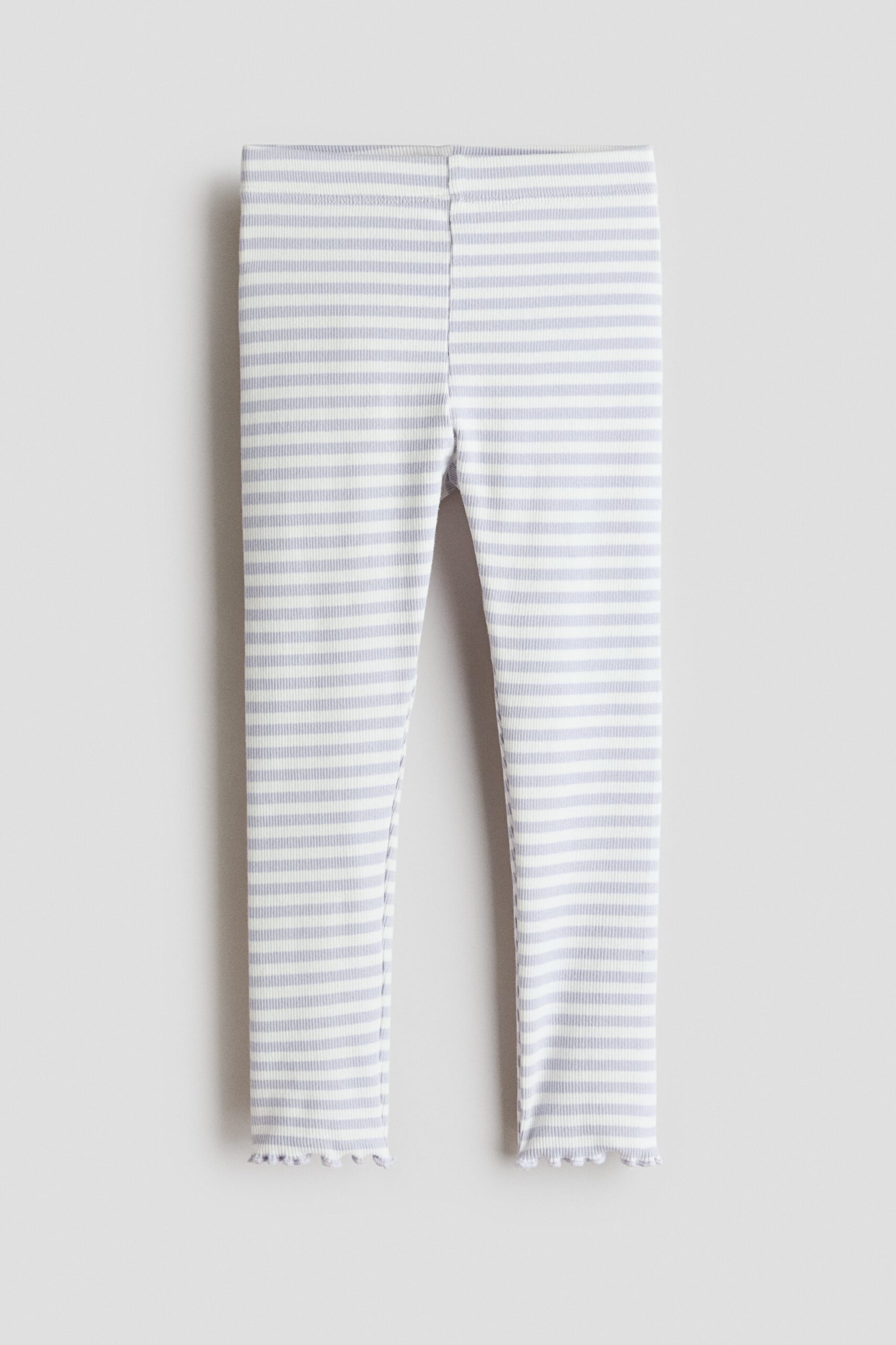 H & M - Geribde katoenen legging - Bleekpaars/Gestreept