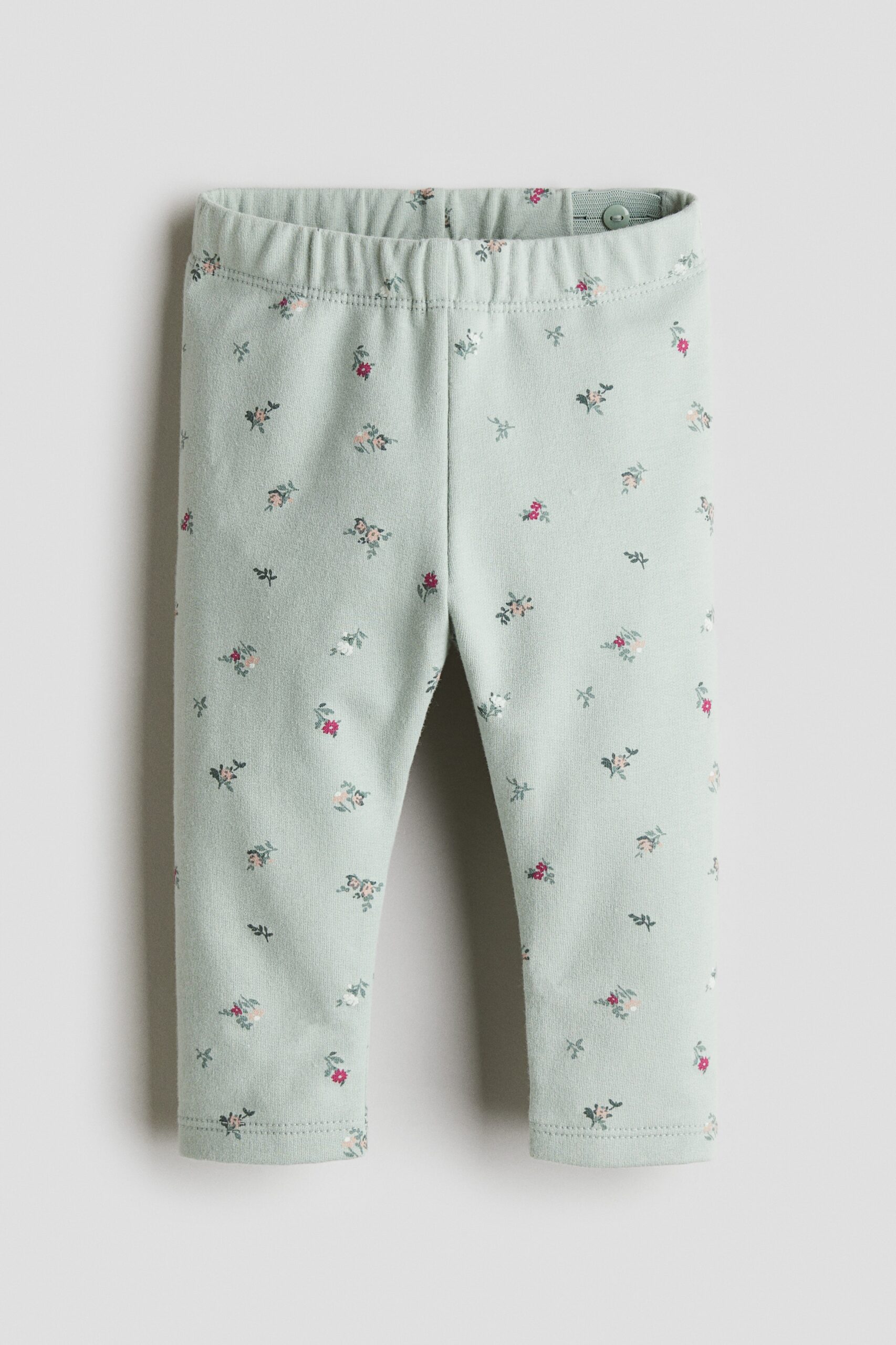 H & M - Gedessineerde legging met geruwde binnenkant - Mintgroen/Bloemen