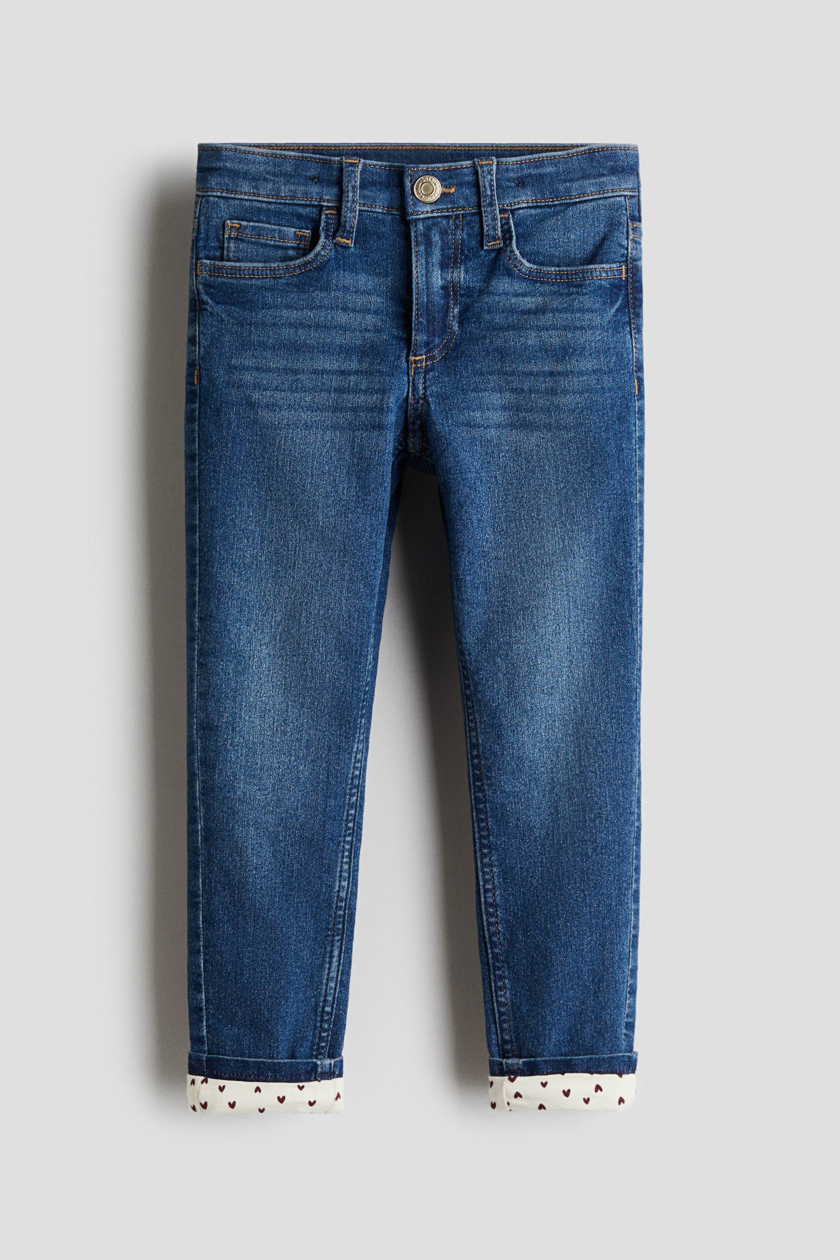 H & M - Skinny Fit Lined Jeans - Denimblauw/Hartjes