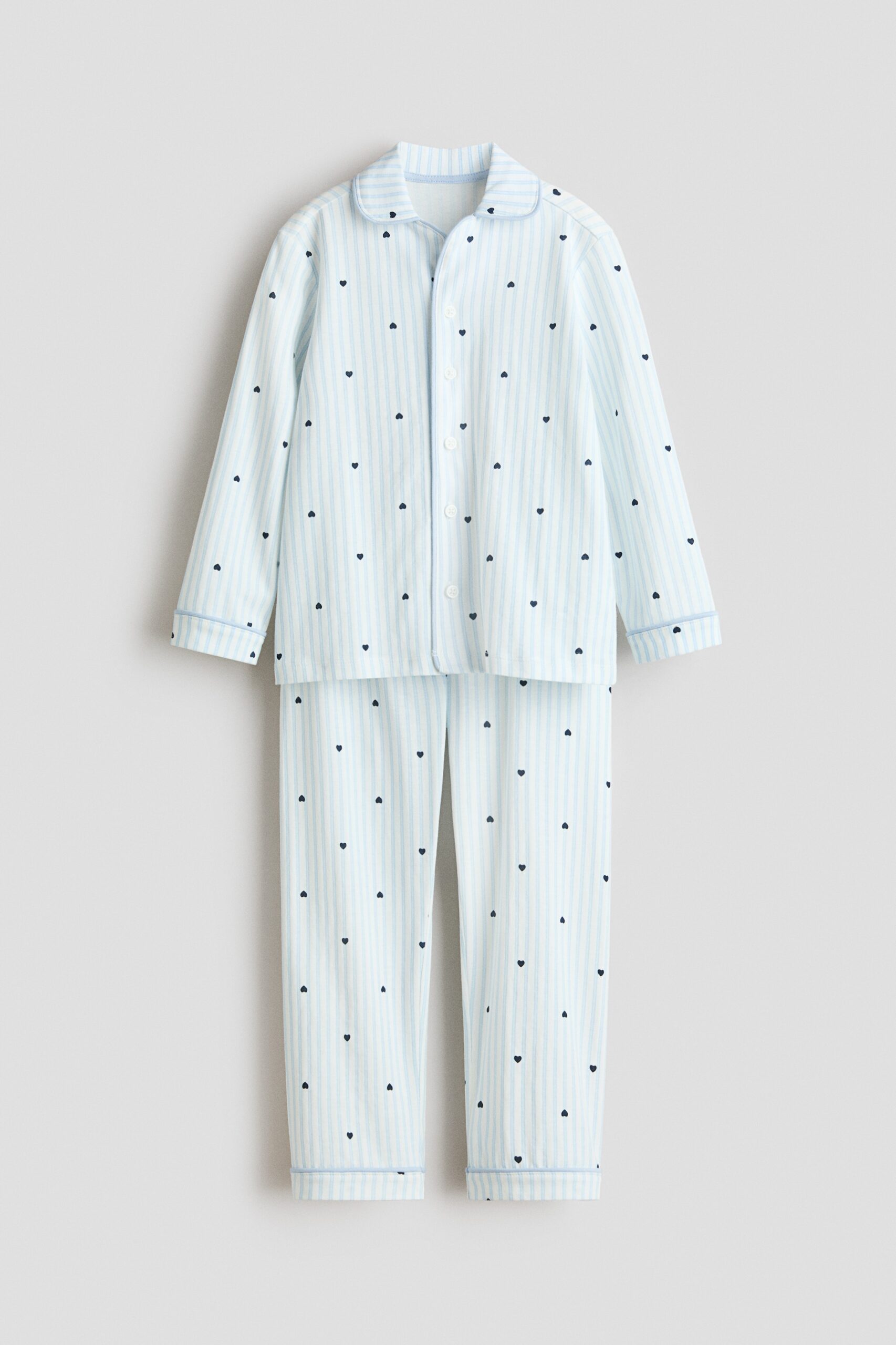 H & M - Tricot pyjama met dessin - Lichtblauw/Hartjes