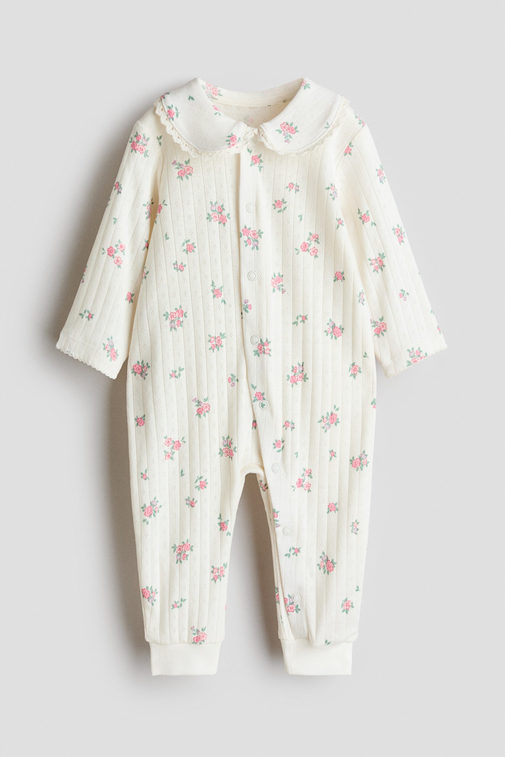 H & M - Katoenen pyjamapakje met kraag - Wit/Bloemen