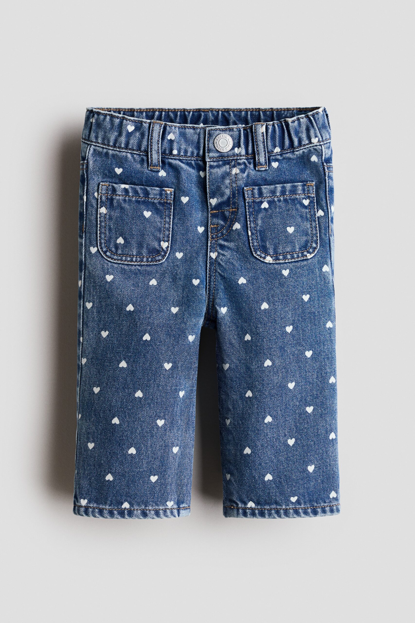 H & M - Flared Leg Jeans - Denimblauw/Hartjes