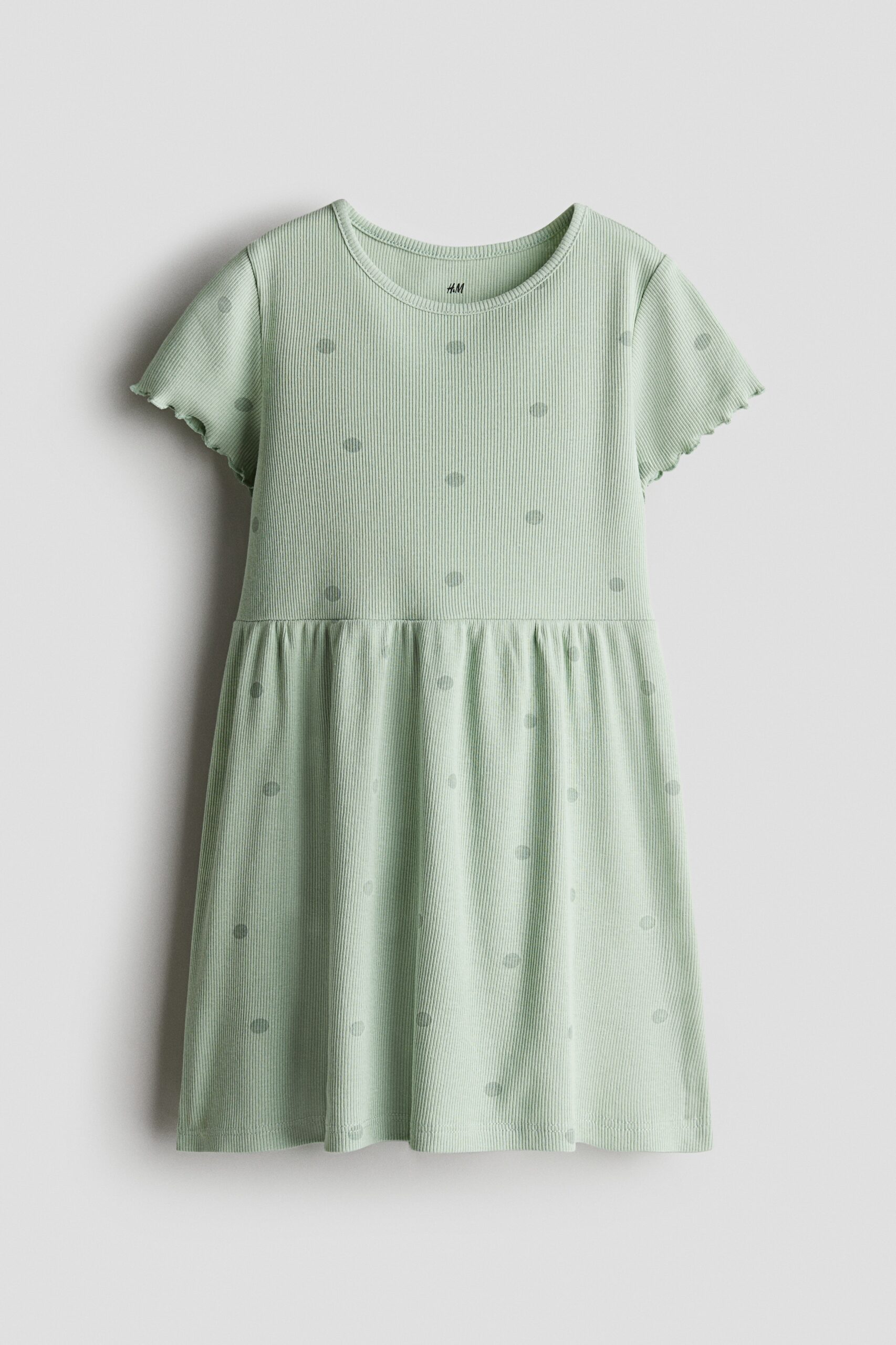 H & M - Jurk van ribtricot - Groen/Stippen