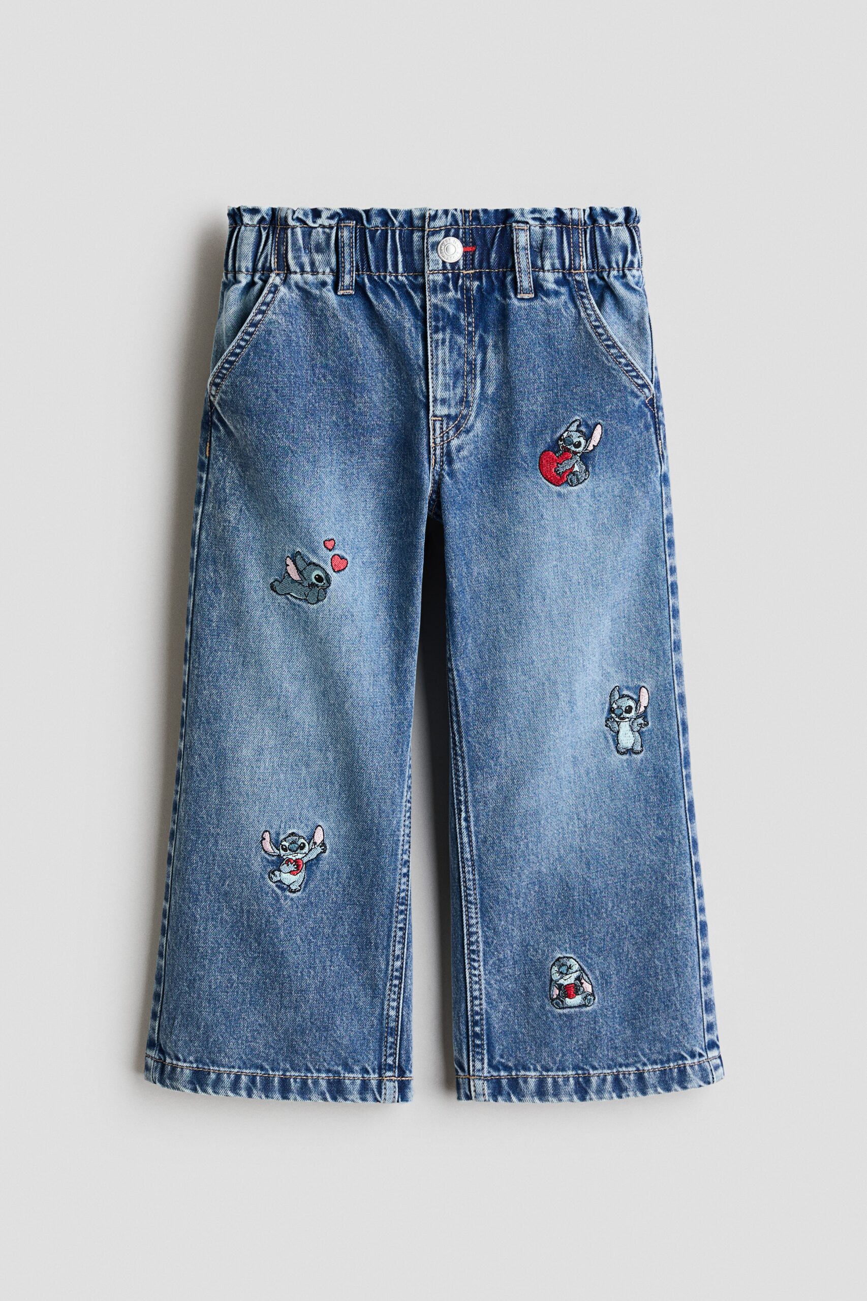 H & M - Wide Leg jeans met motieven - Denimblauw/Lilo & Stitch