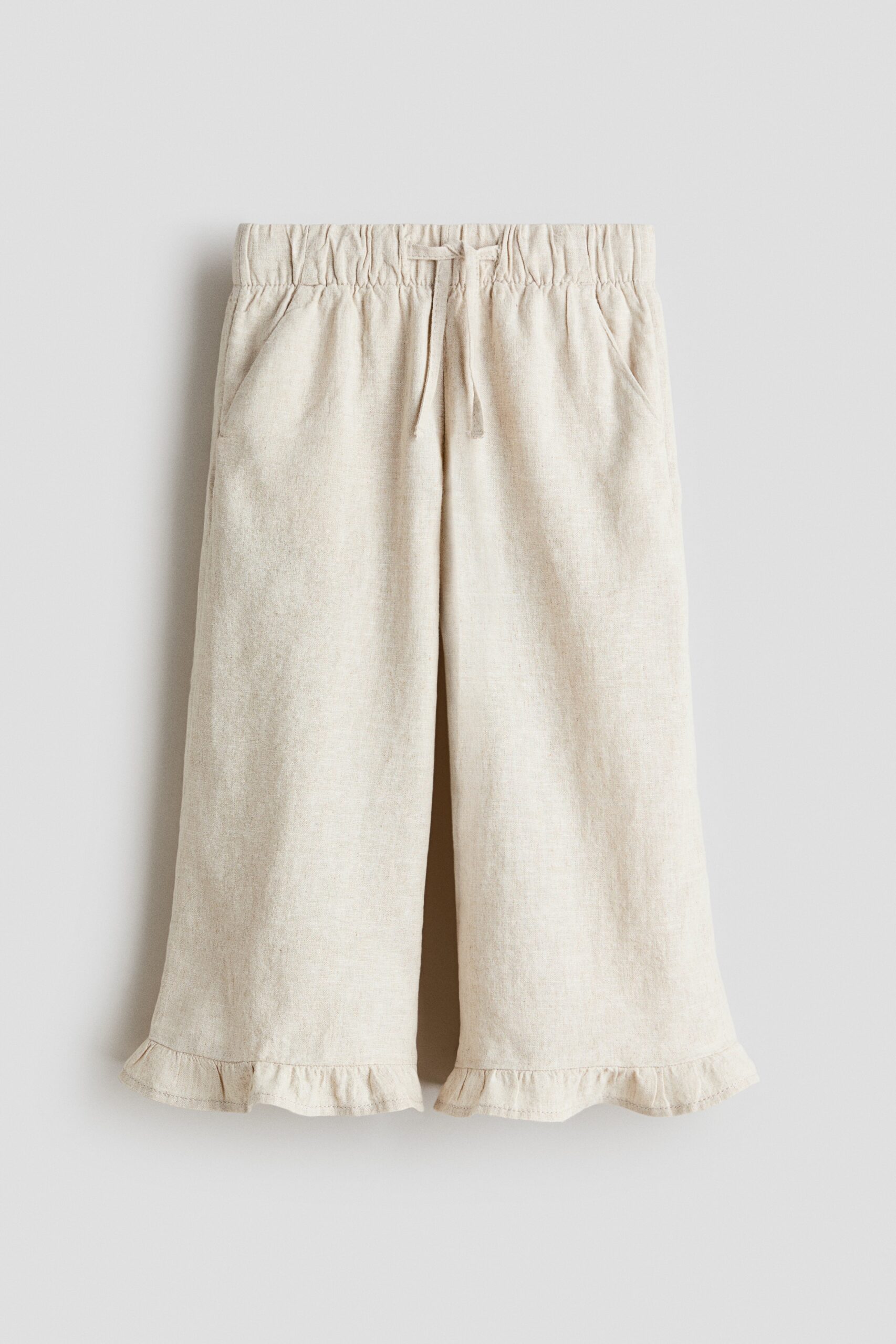 H & M - Broek van linnenmix met drawstring - Naturel Beige