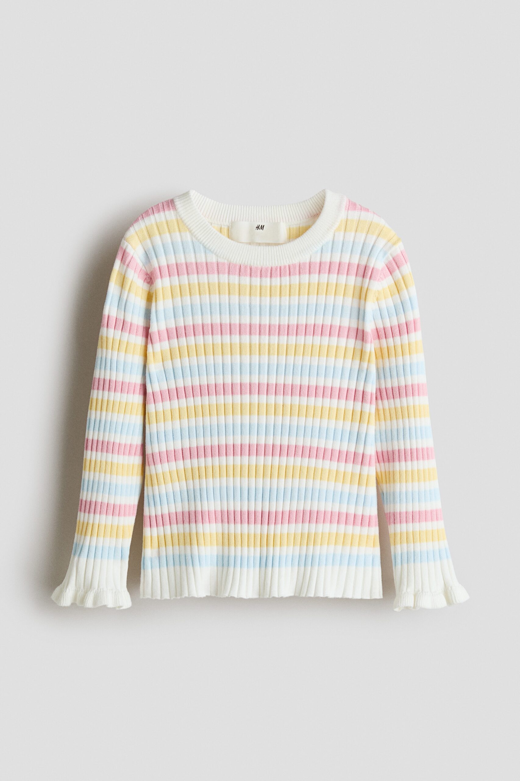 H & M - Ribgebreide trui - Wit/Roze Gestreept