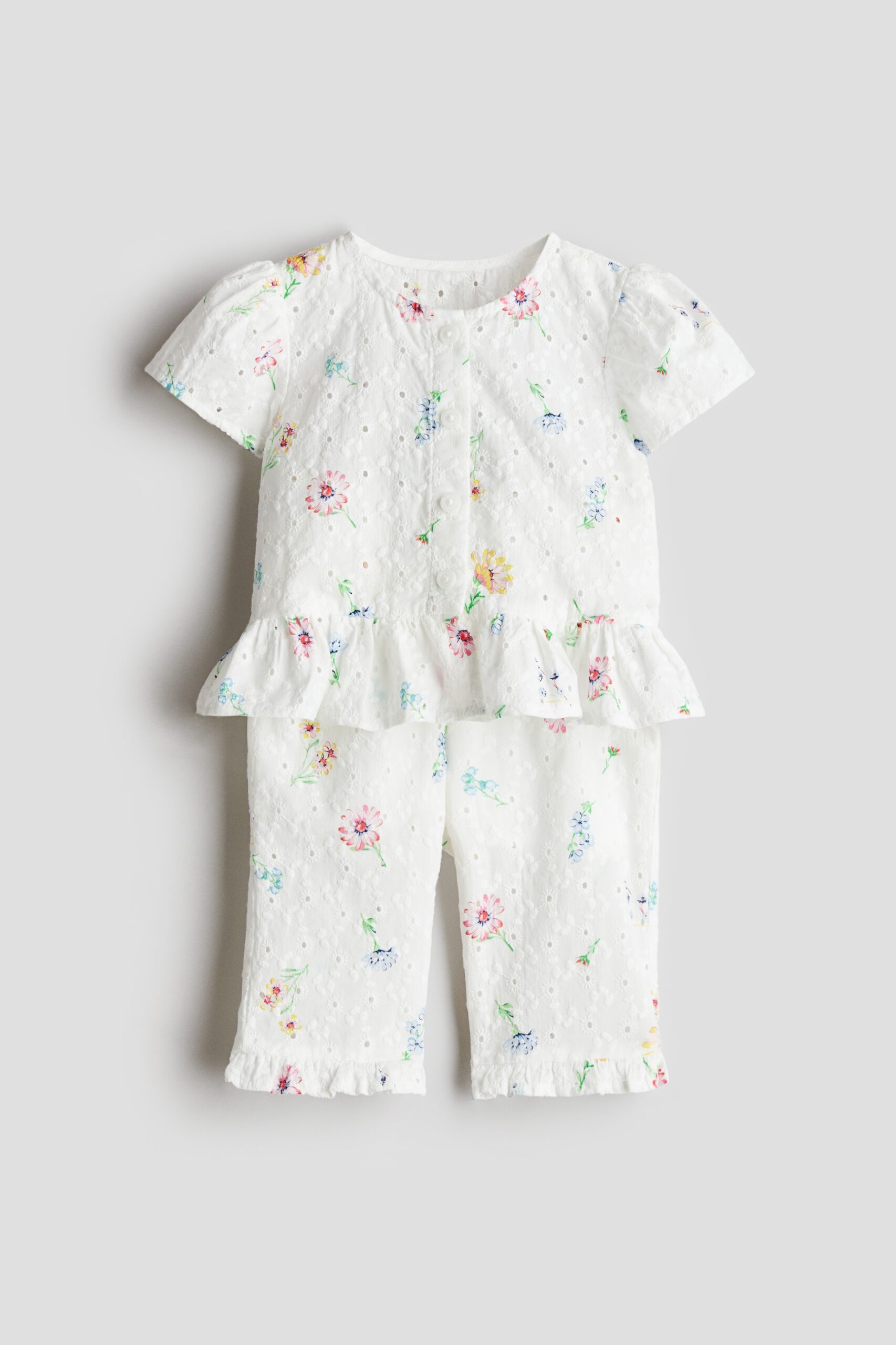 H & M - Tweedelige set met broderie anglaise - Wit/Bloemen