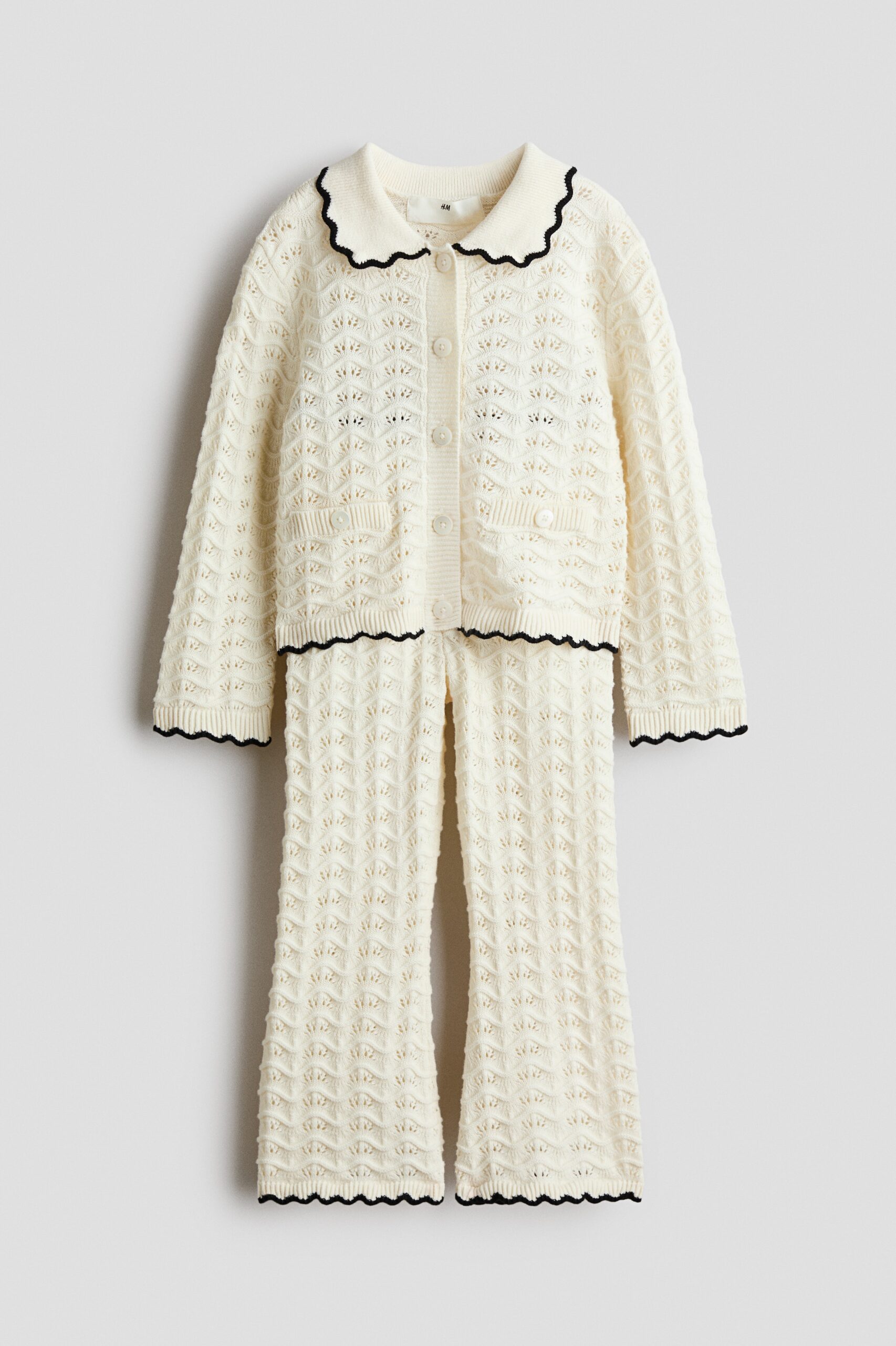 H & M - Tweedelige katoenen set met gehaakte look - Roomwit