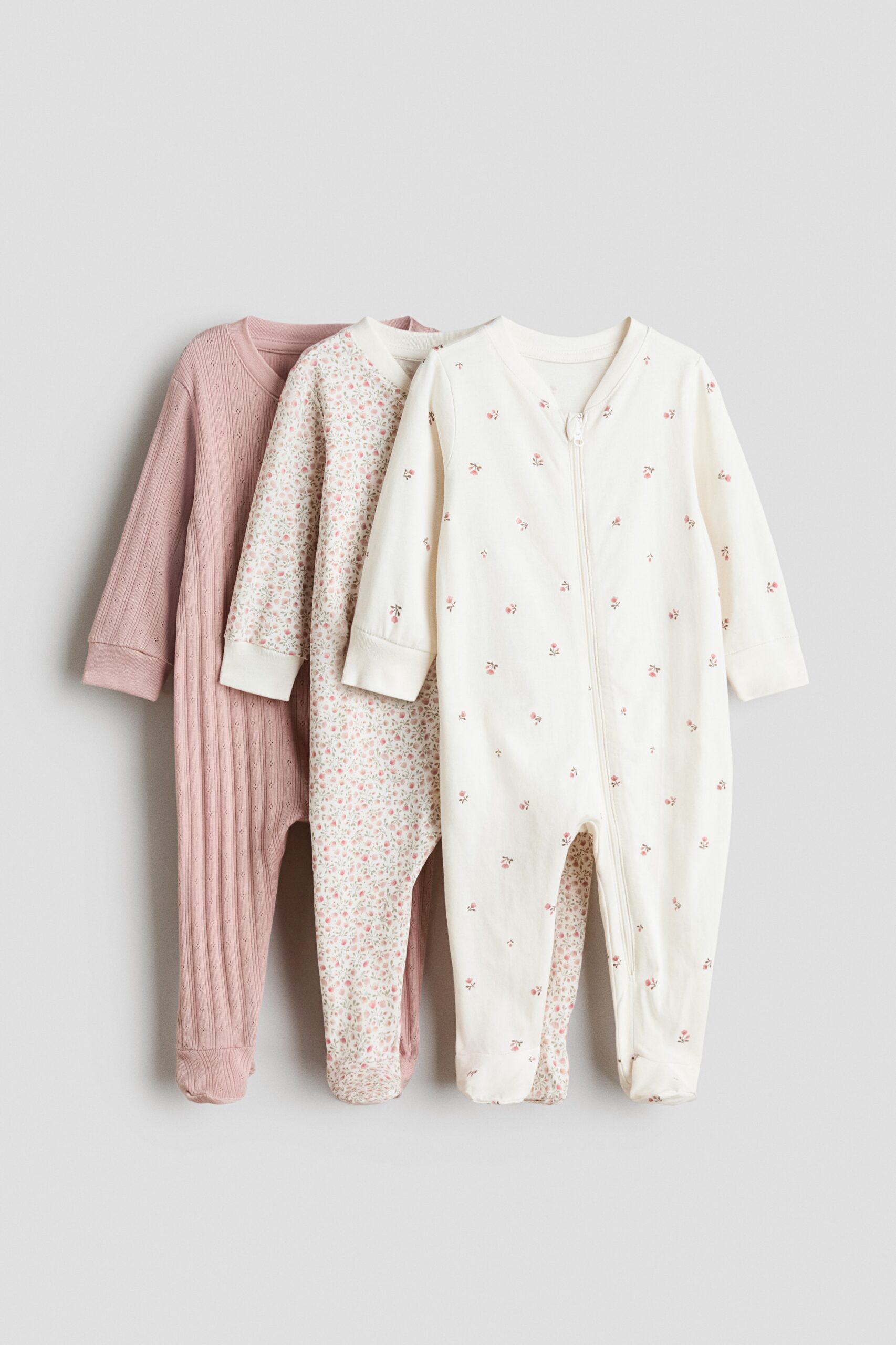 H & M - Set van 3 katoenen pyjamapakjes - Dusty Roze/Bloemen