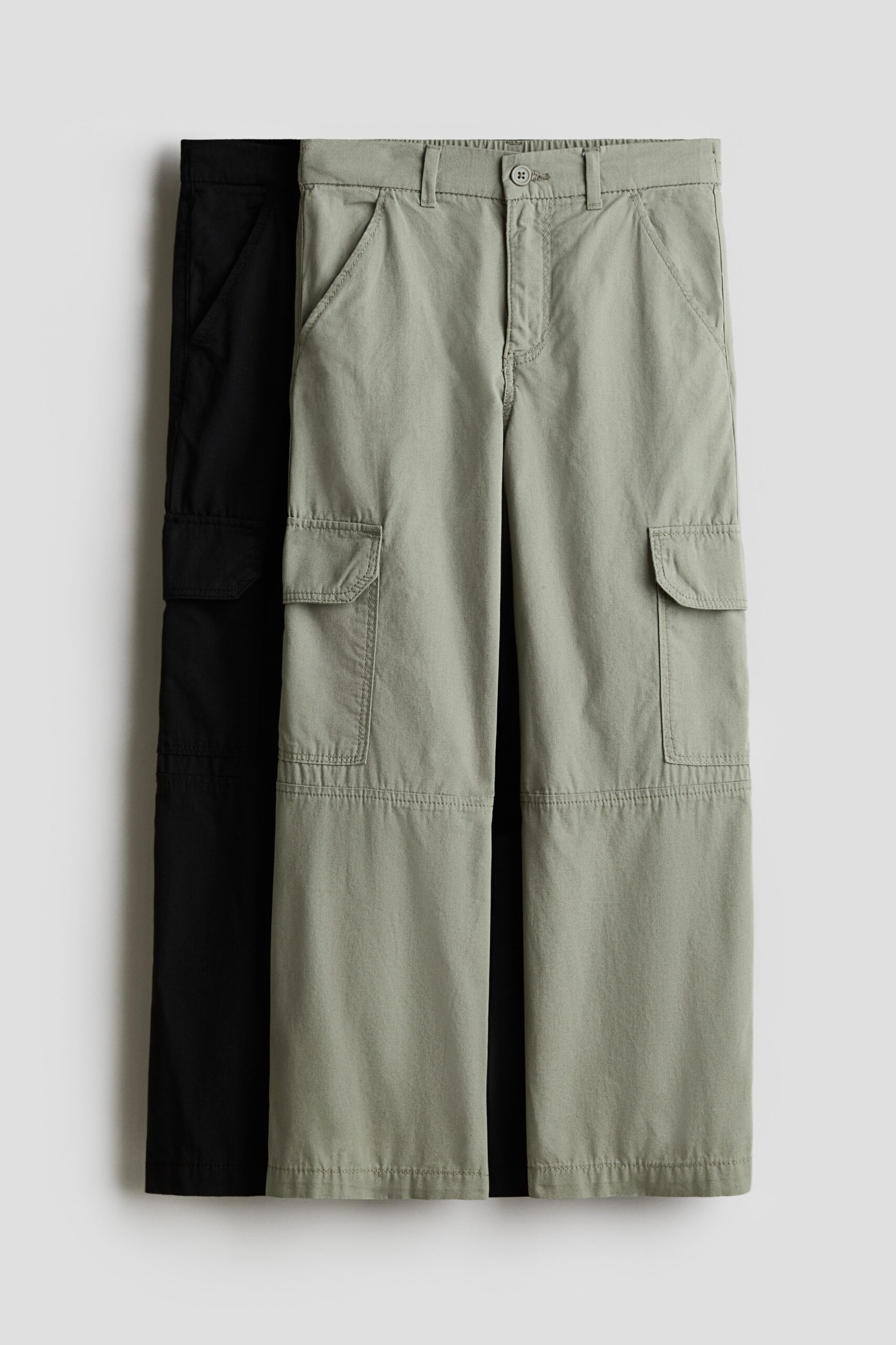 H & M - Set van 2 utilitybroeken - Licht Kakigroen/Zwart