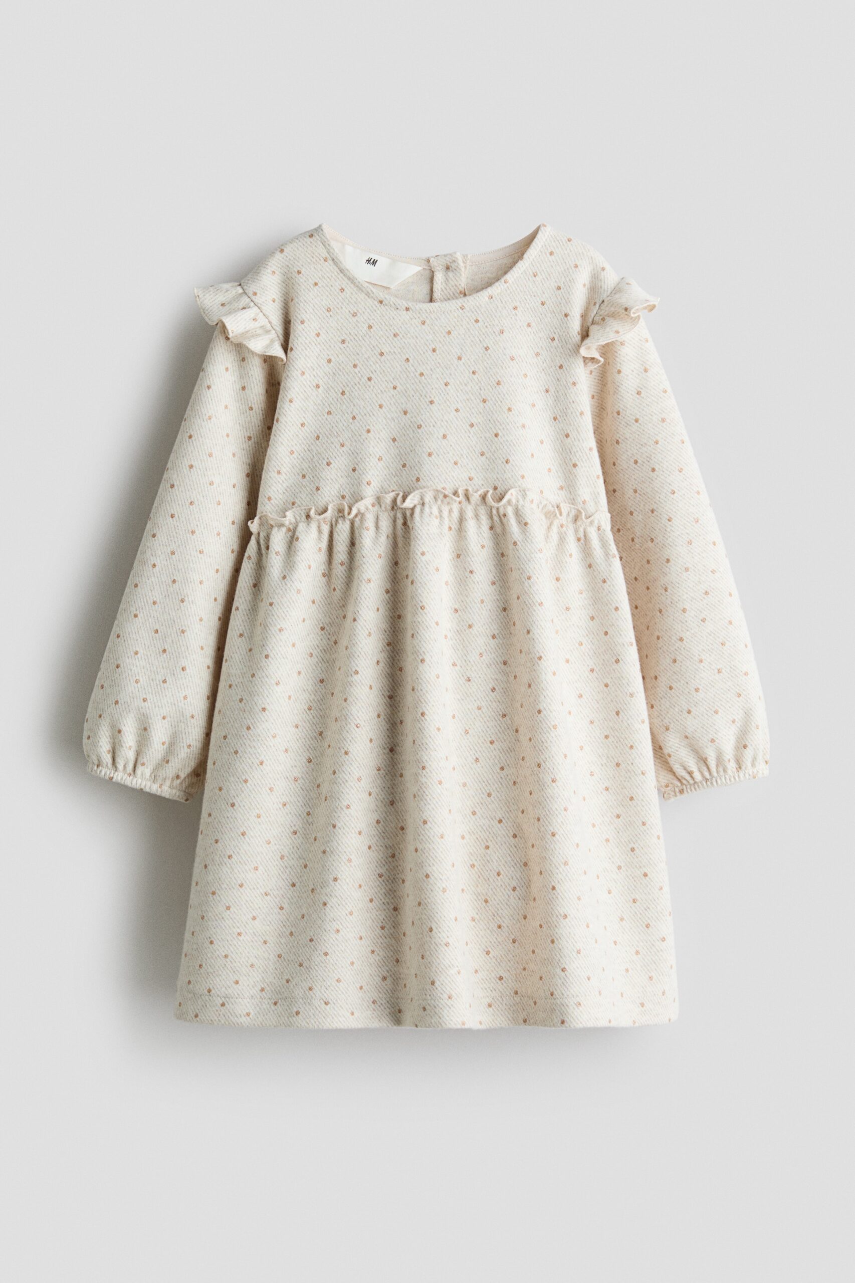 H & M - Katoenen jurk met volantrandjes - Lichtbeige/Stippen
