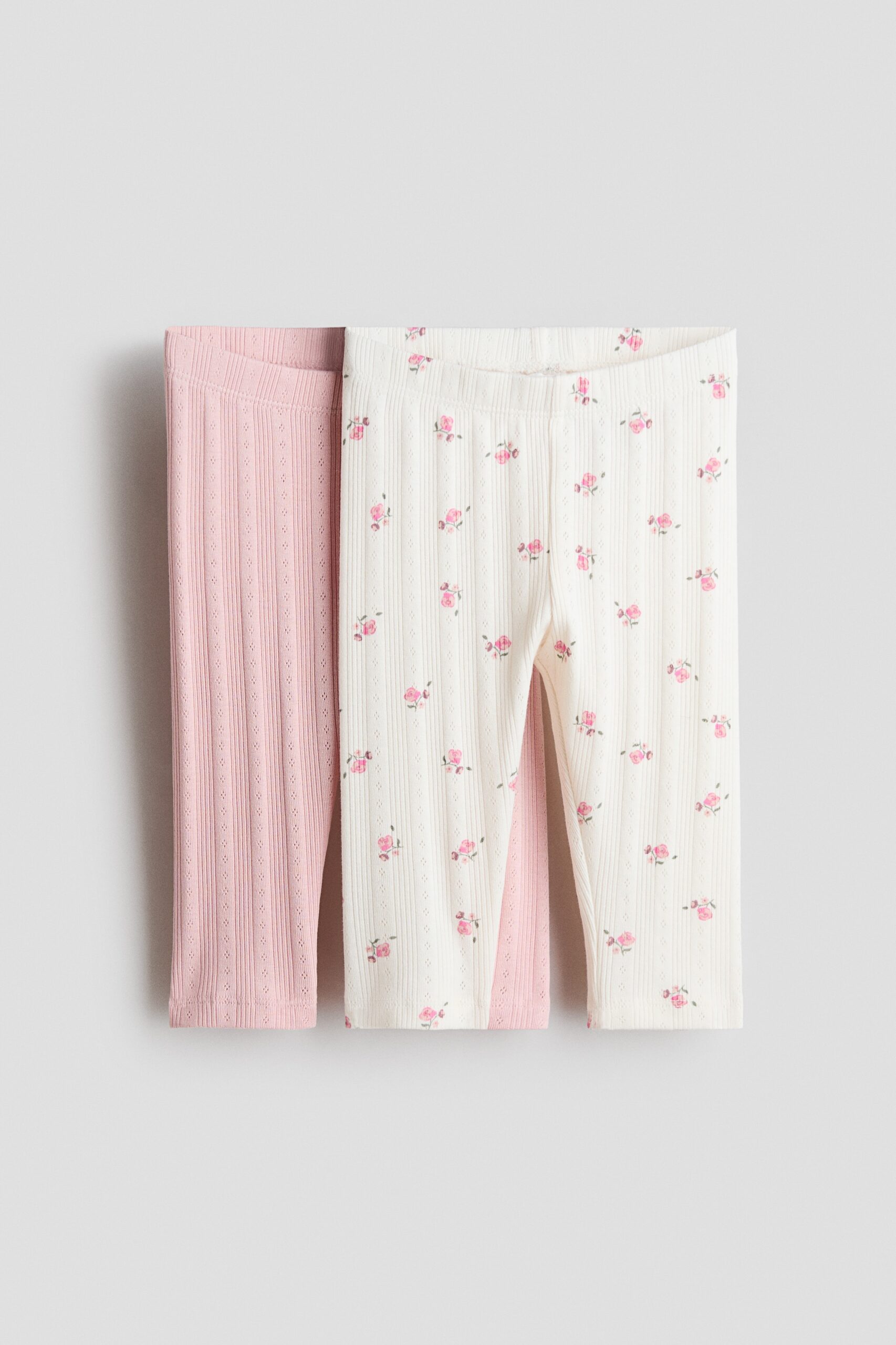 H & M - Set van 2 leggings - Lichtroze/Bloemen