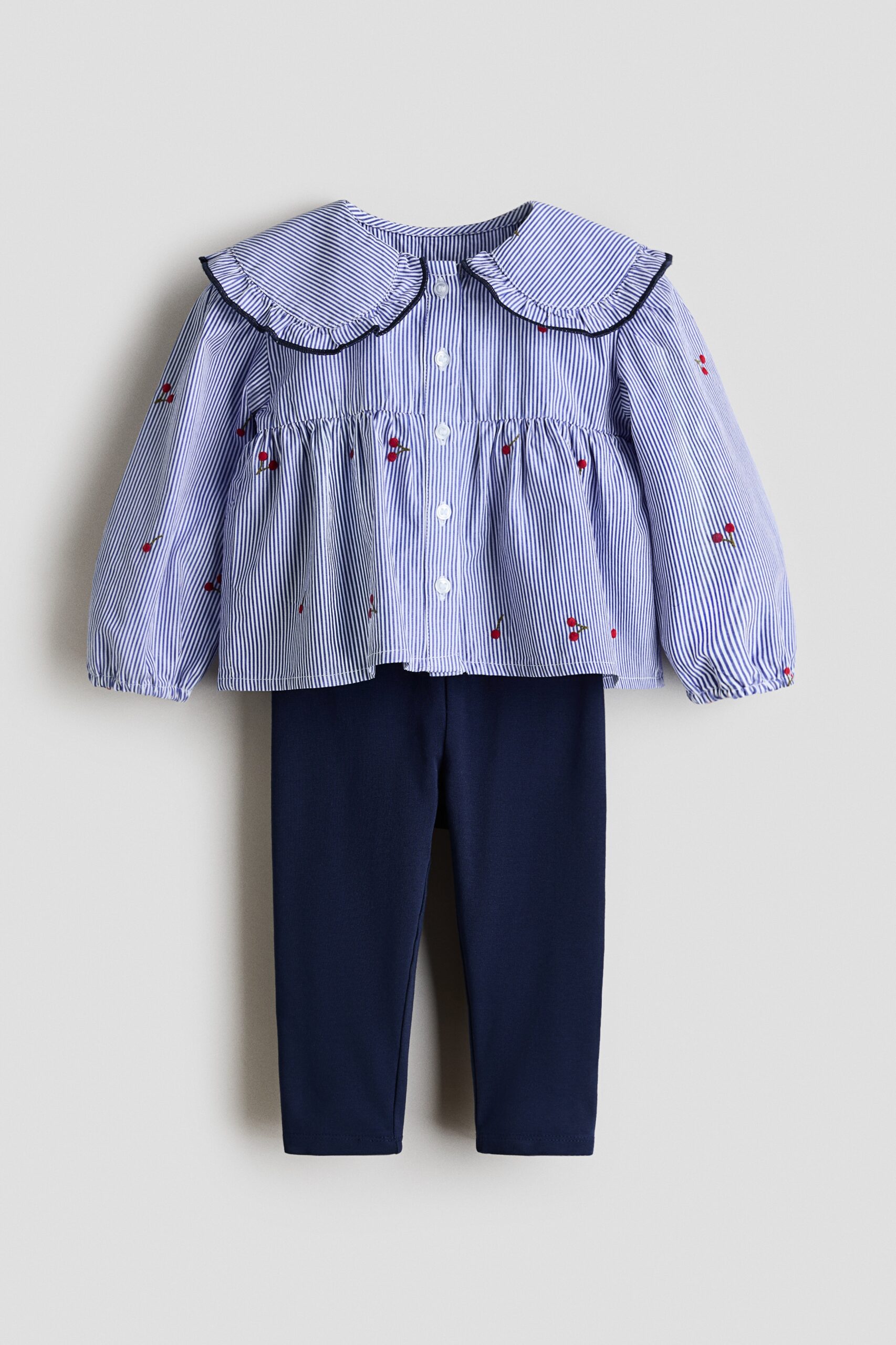 H & M - Tweedelige katoenen set - Blauw/Kersen