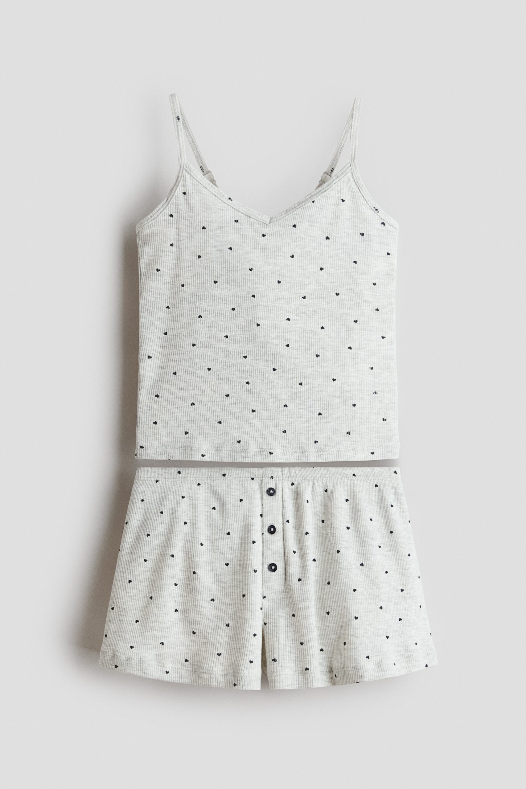 H & M - Pyjama van geribd katoen - Lichtgrijs Gemêleerd/Hartjes