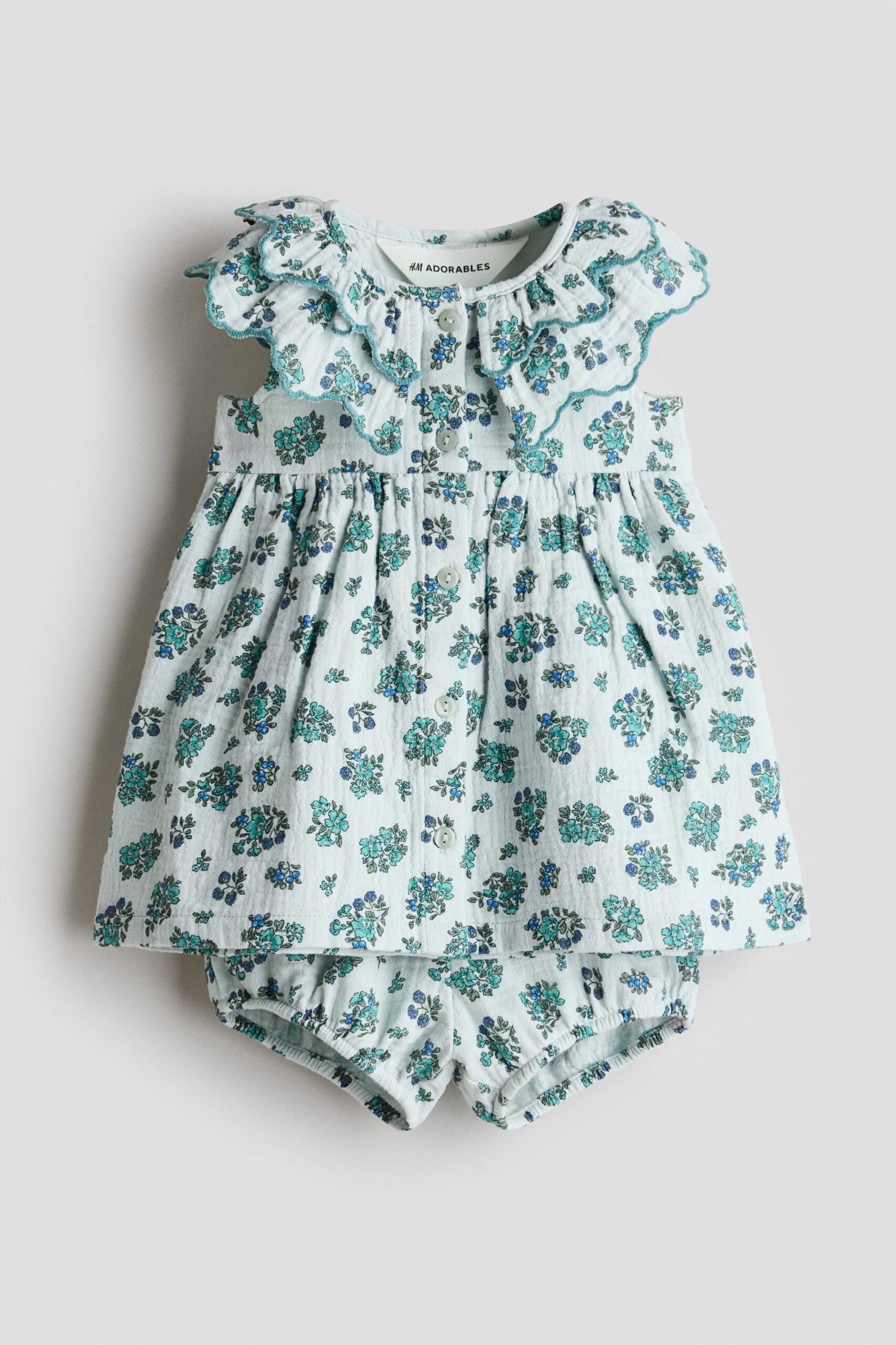 H & M - Tweedelige katoenen set met print - Lichtturkoois/Bloemen