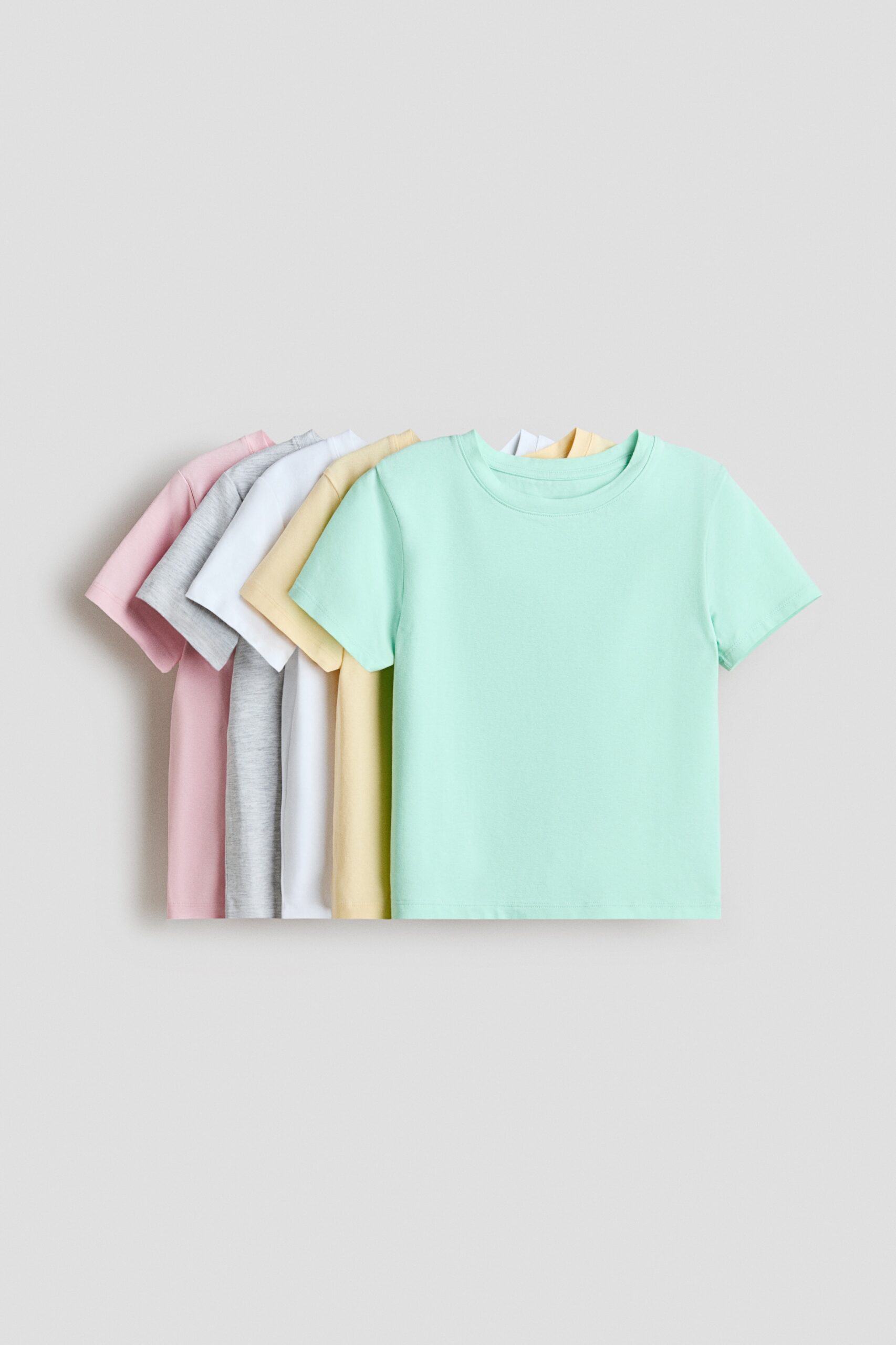 H & M - Set van 5 katoenen T-shirts - Turkoois/Roze/Geel
