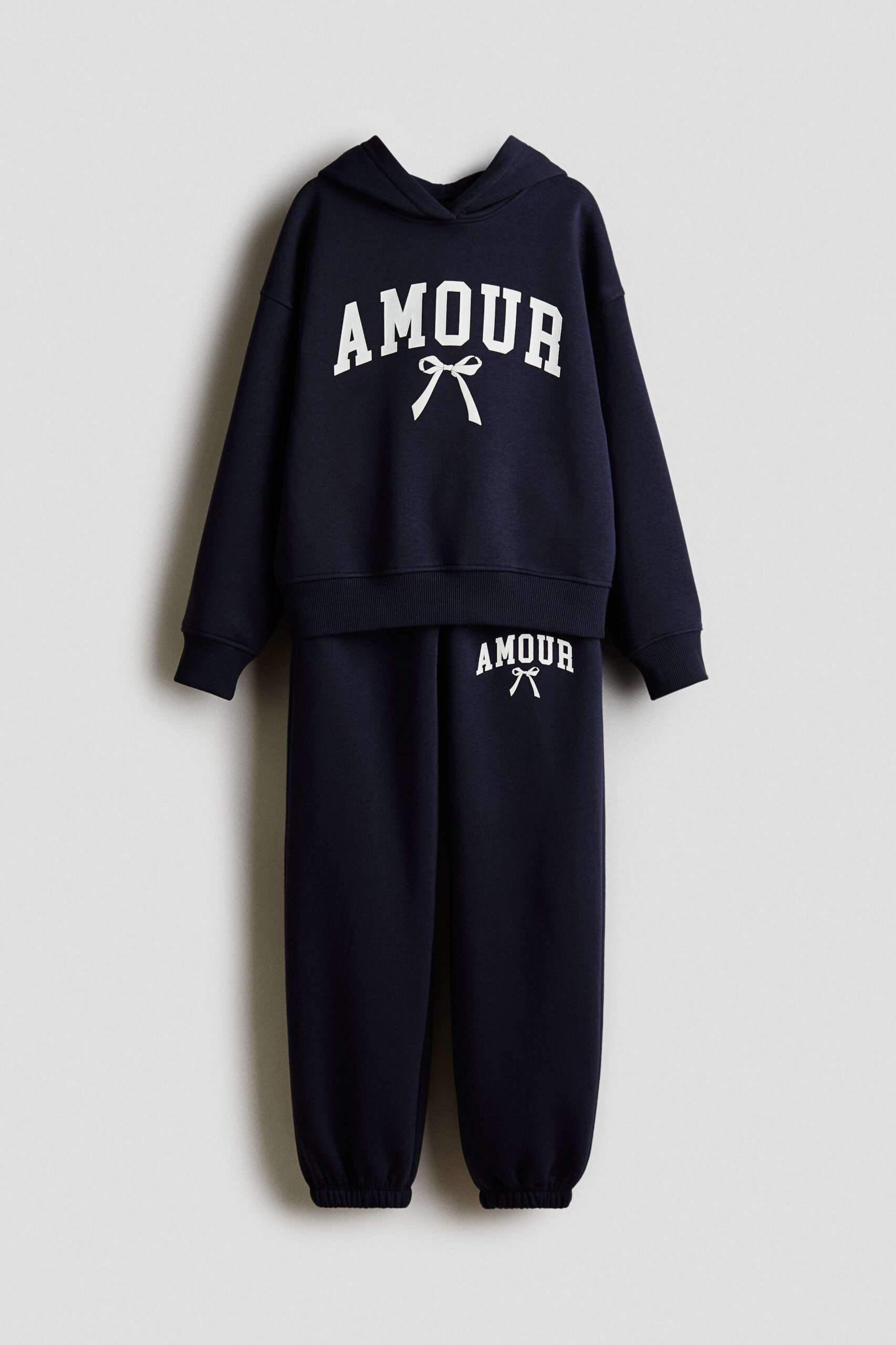 H & M - Tweedelige set van joggingstof met print - Marineblauw/Amour
