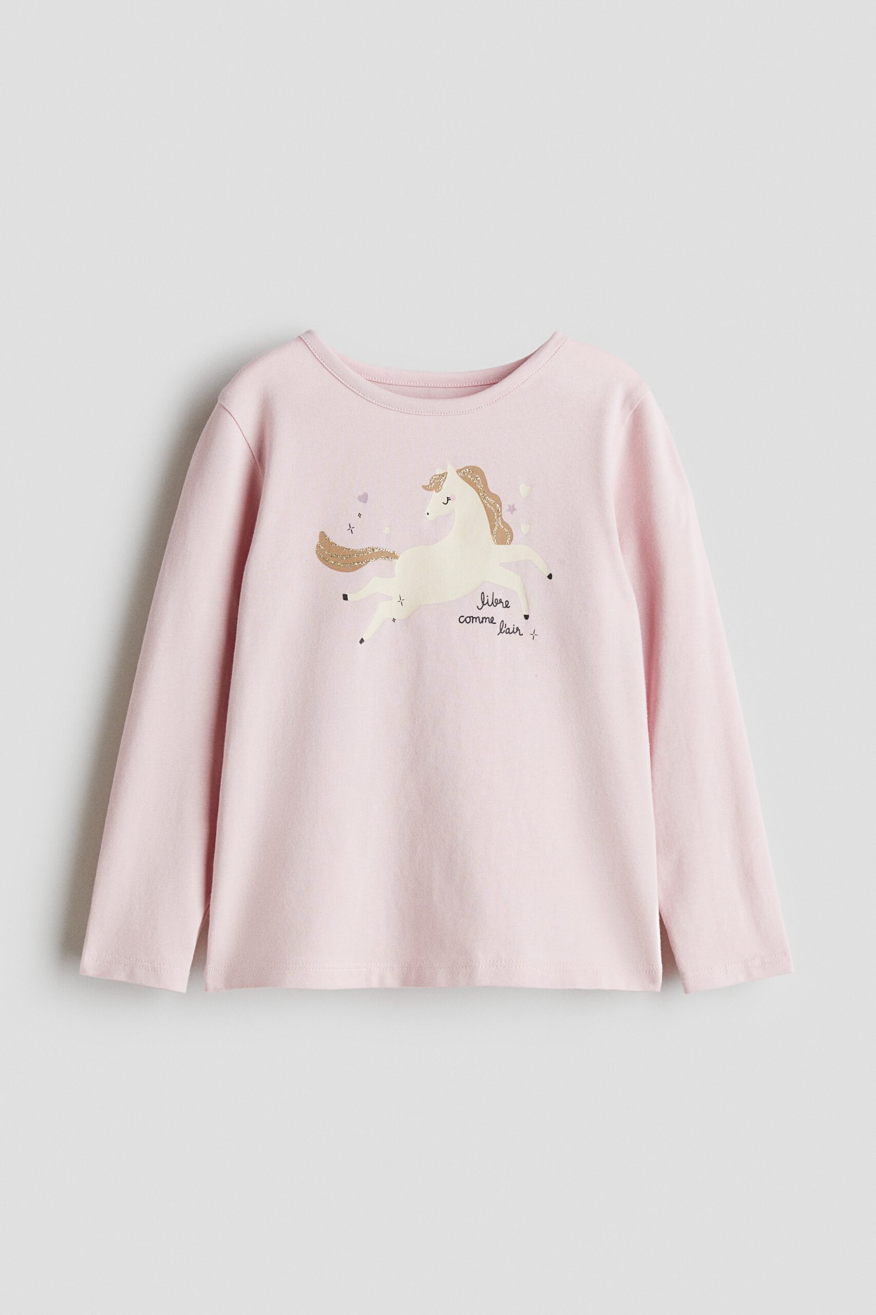 H & M - Tricot top met print - Lichtroze/Paard