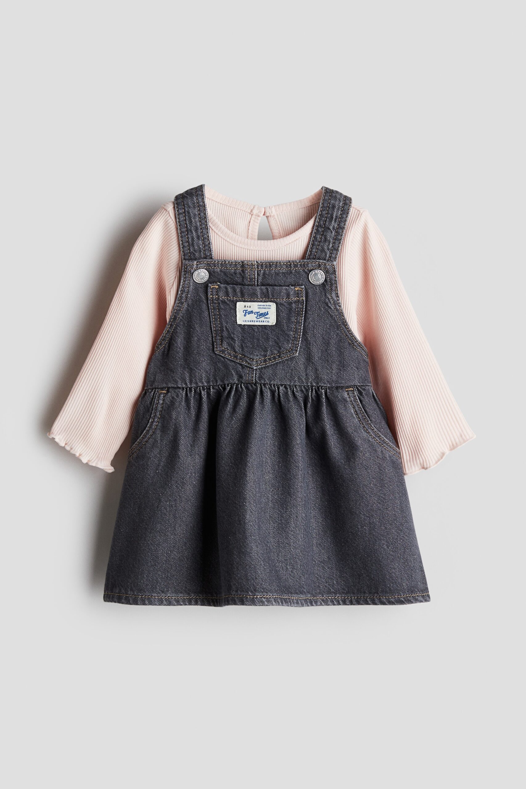 H & M - Tweedelige set - Denim jurk en top - Denimgrijs/Lichtroze