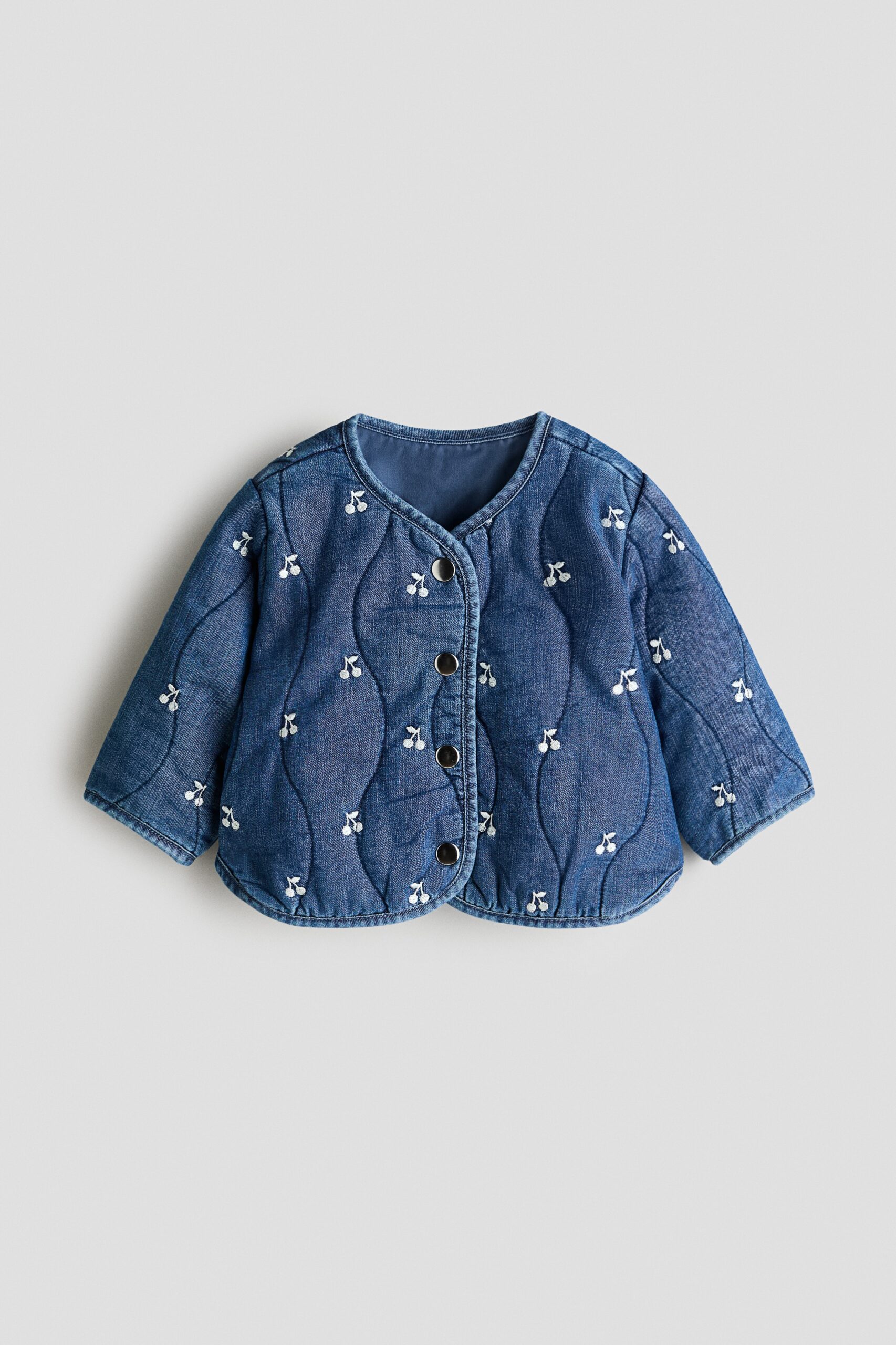 H & M - Denim jack met doorgestikt dessin - Denimblauw/Kersen