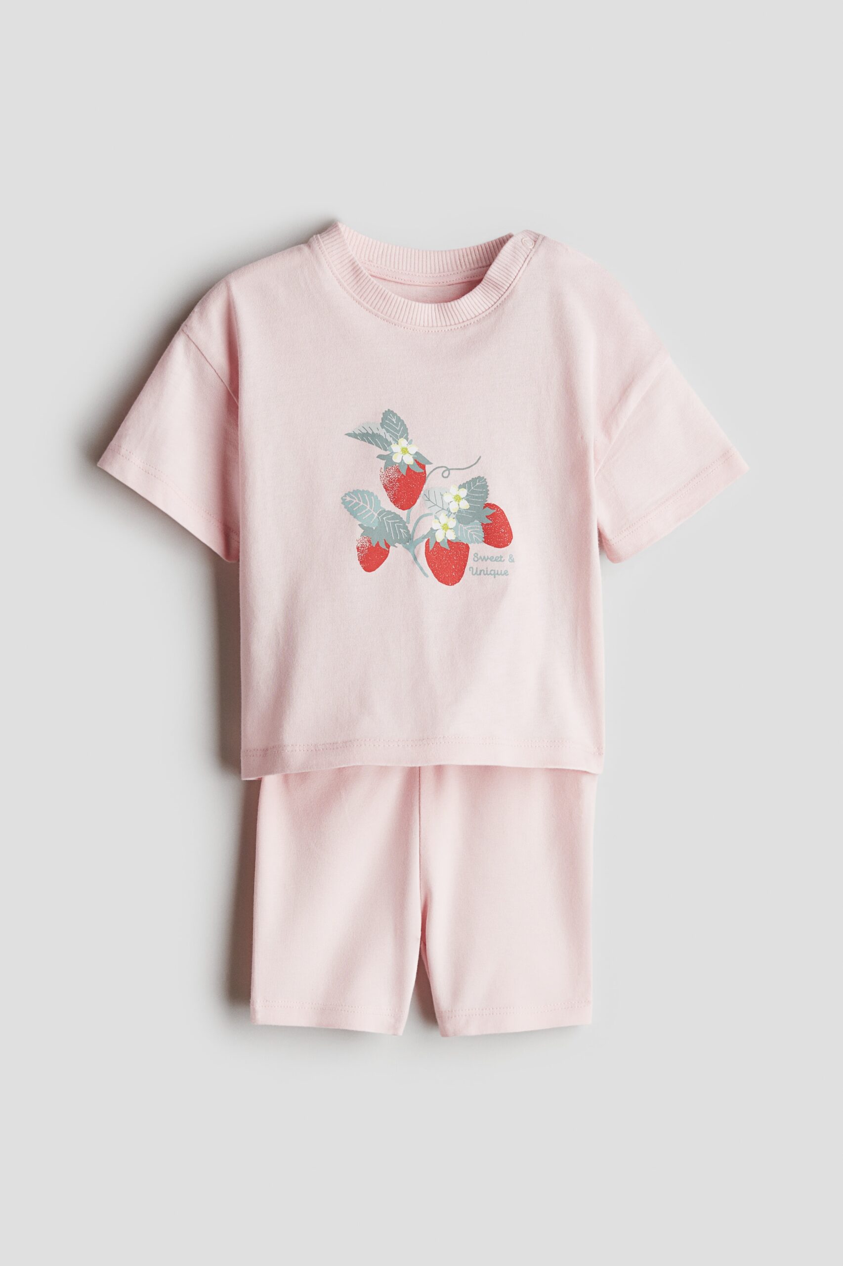 H & M - Tweedelige set van katoenen tricot - Lichtroze/Aardbeien