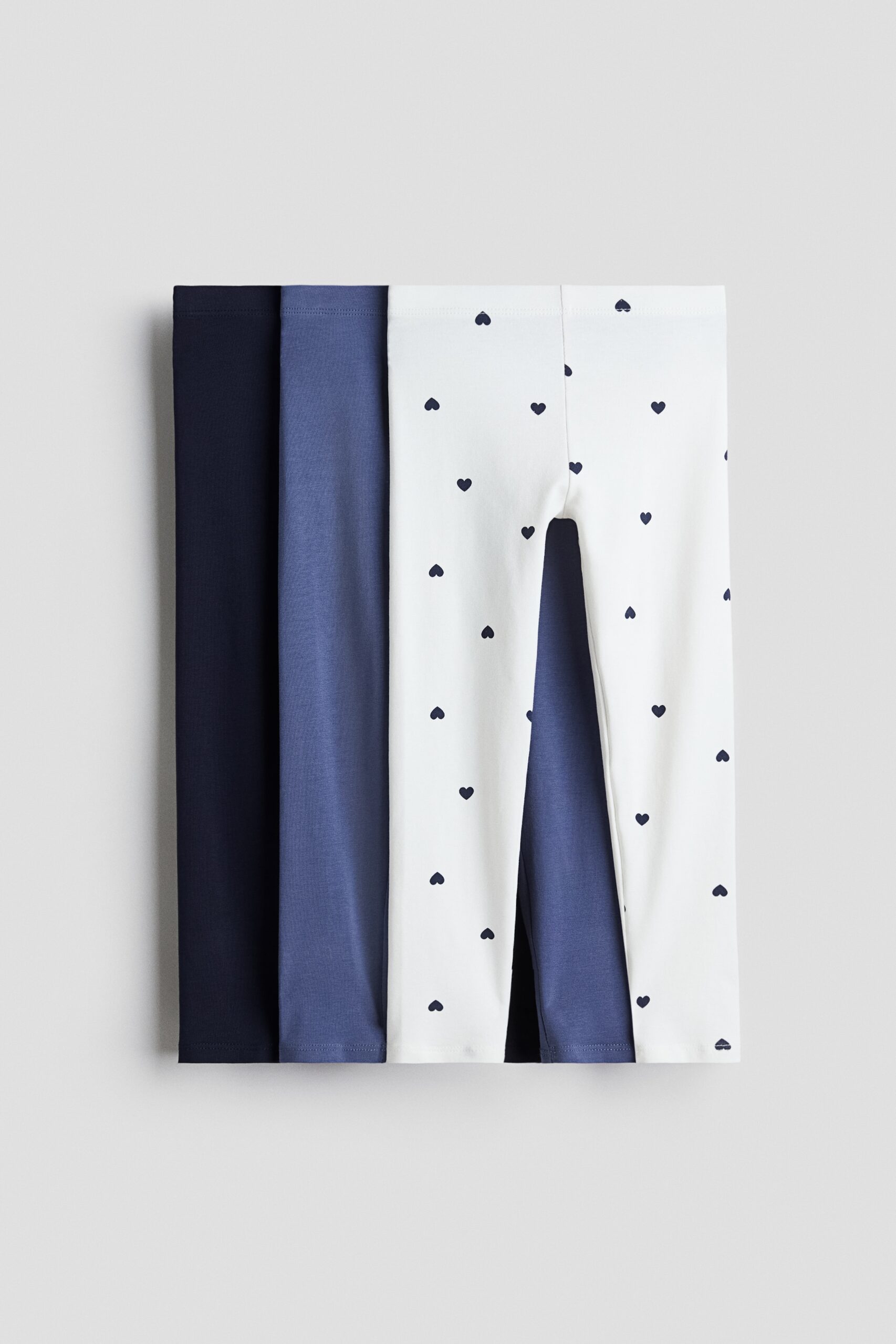 H & M - Set van 3 tricot leggings - Blauw/Hartjes