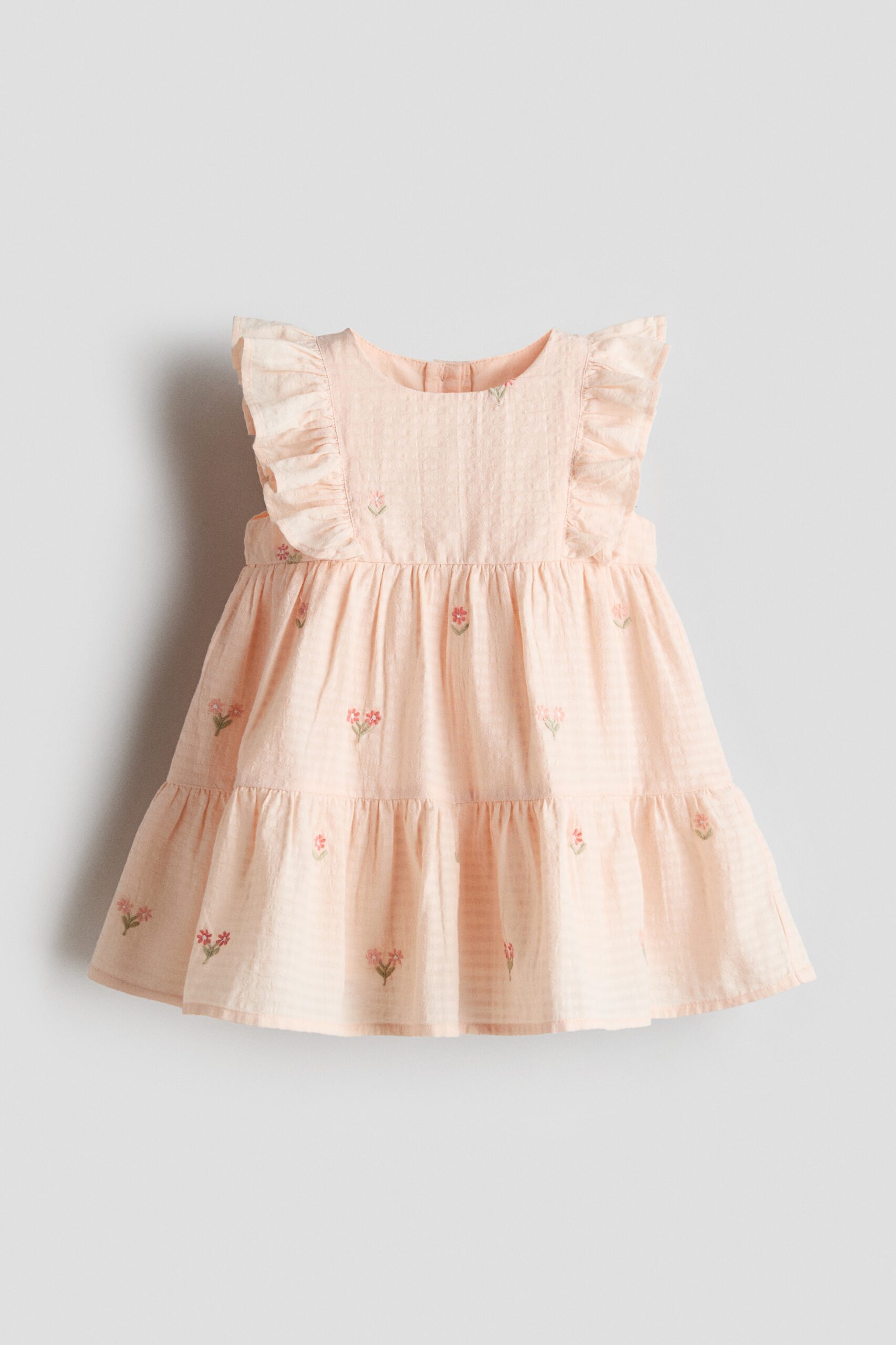 H & M - Katoenen jurk met borduursel - Perzik/Bloemen