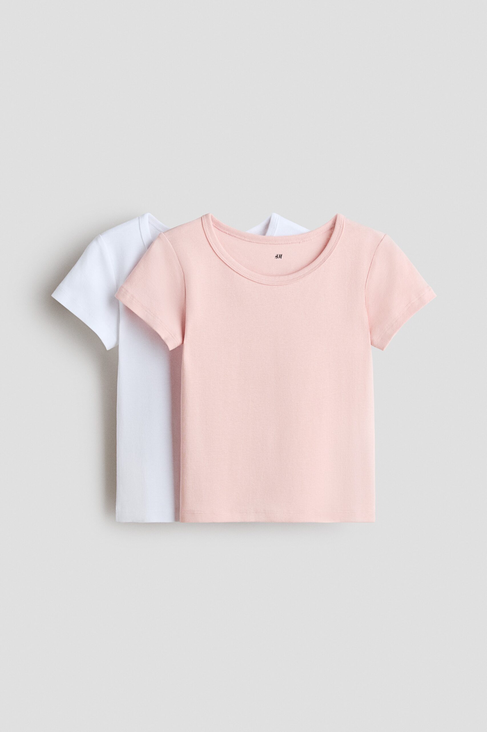 H & M - Set van 2 katoenen tops - Lichtroze/Wit